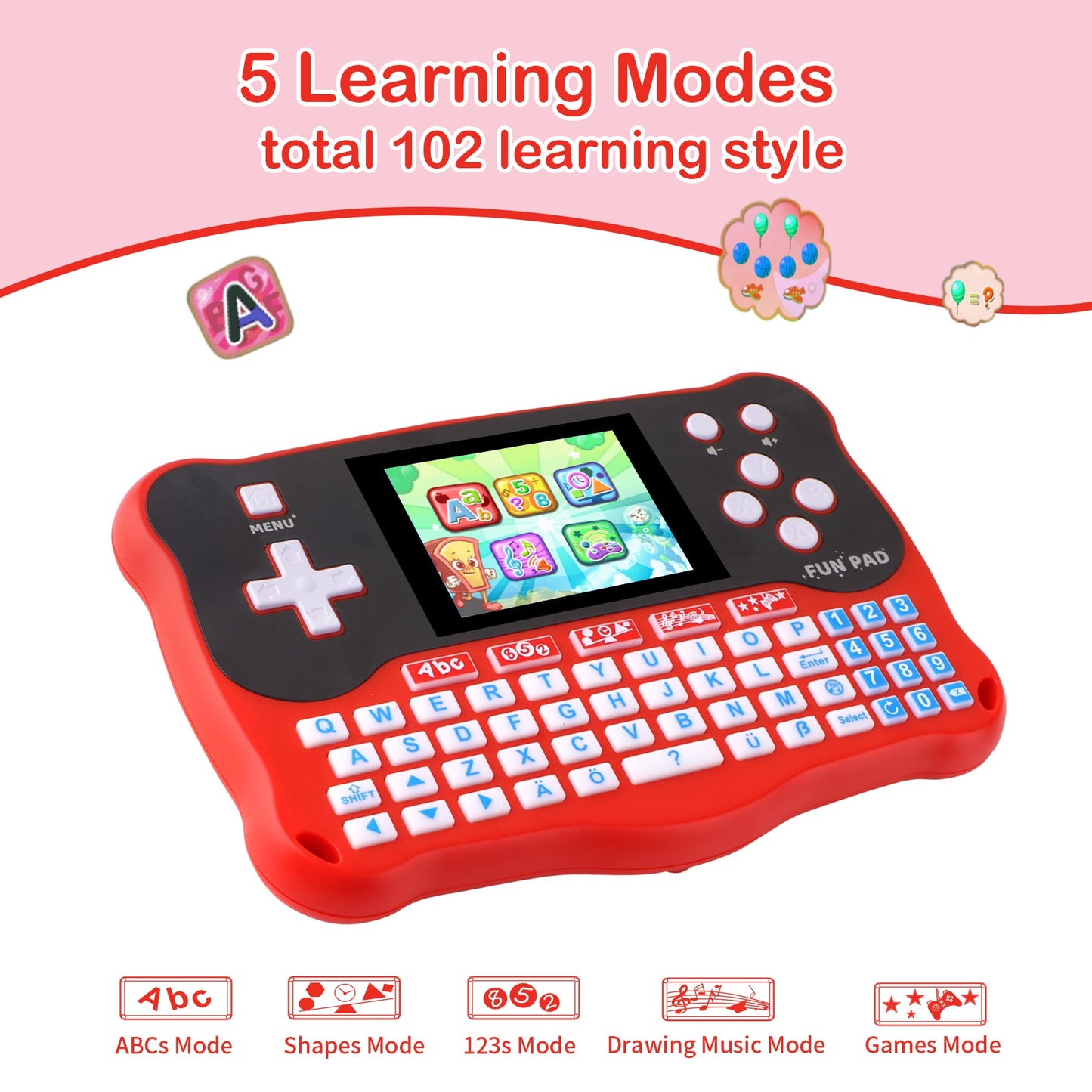 LUHYAUAN Kids Tablet/Baby Learning Pad with 102 Activities/Toddler Tablet with ABC/Words/Music/Math Interactive Educational Electronic Toys Gifts Handheld Game for Preschool Boys Girls Ages 3-12
