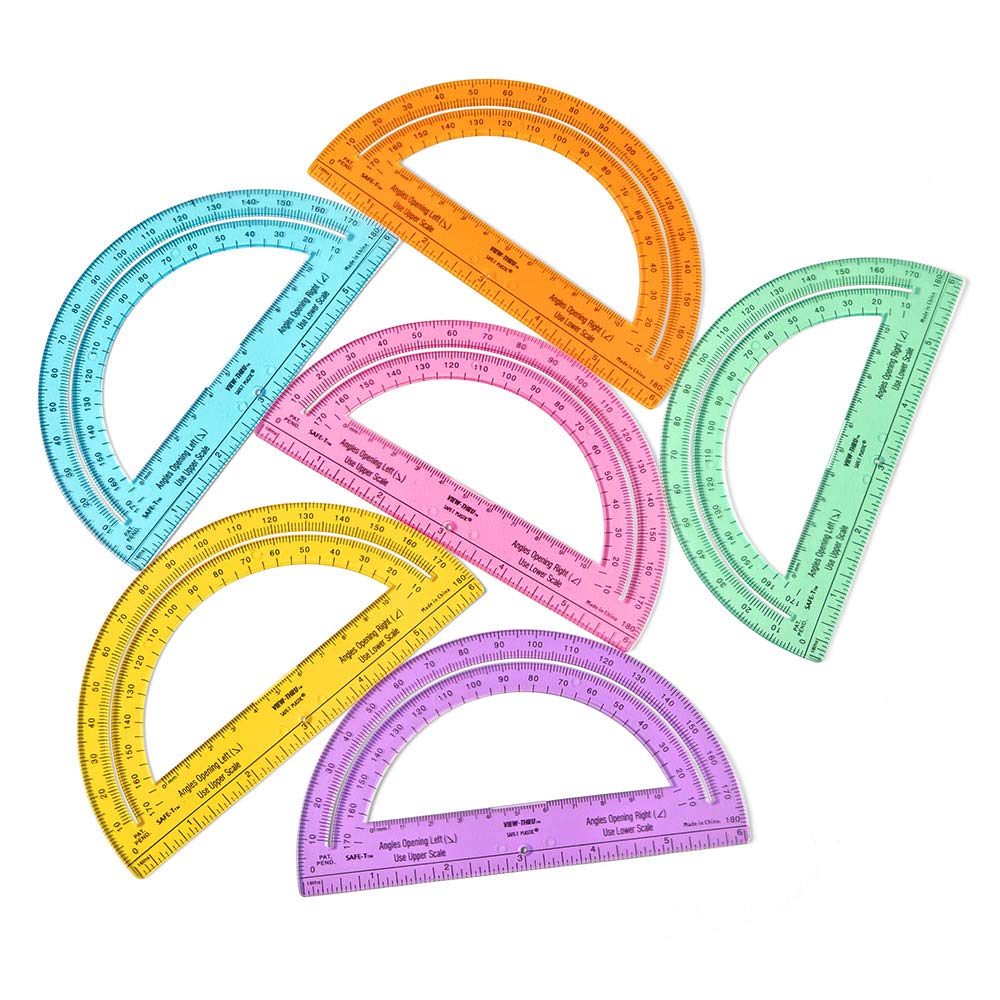 hand2mind Safe-T Protractor for Kids, 180 Protractor, Rainbow Plastic Clear Protractor, Kids Safe, Protractor for Geometry, Protractor Math, Protractor Set, Math Classroom Supplies (24 Pack)