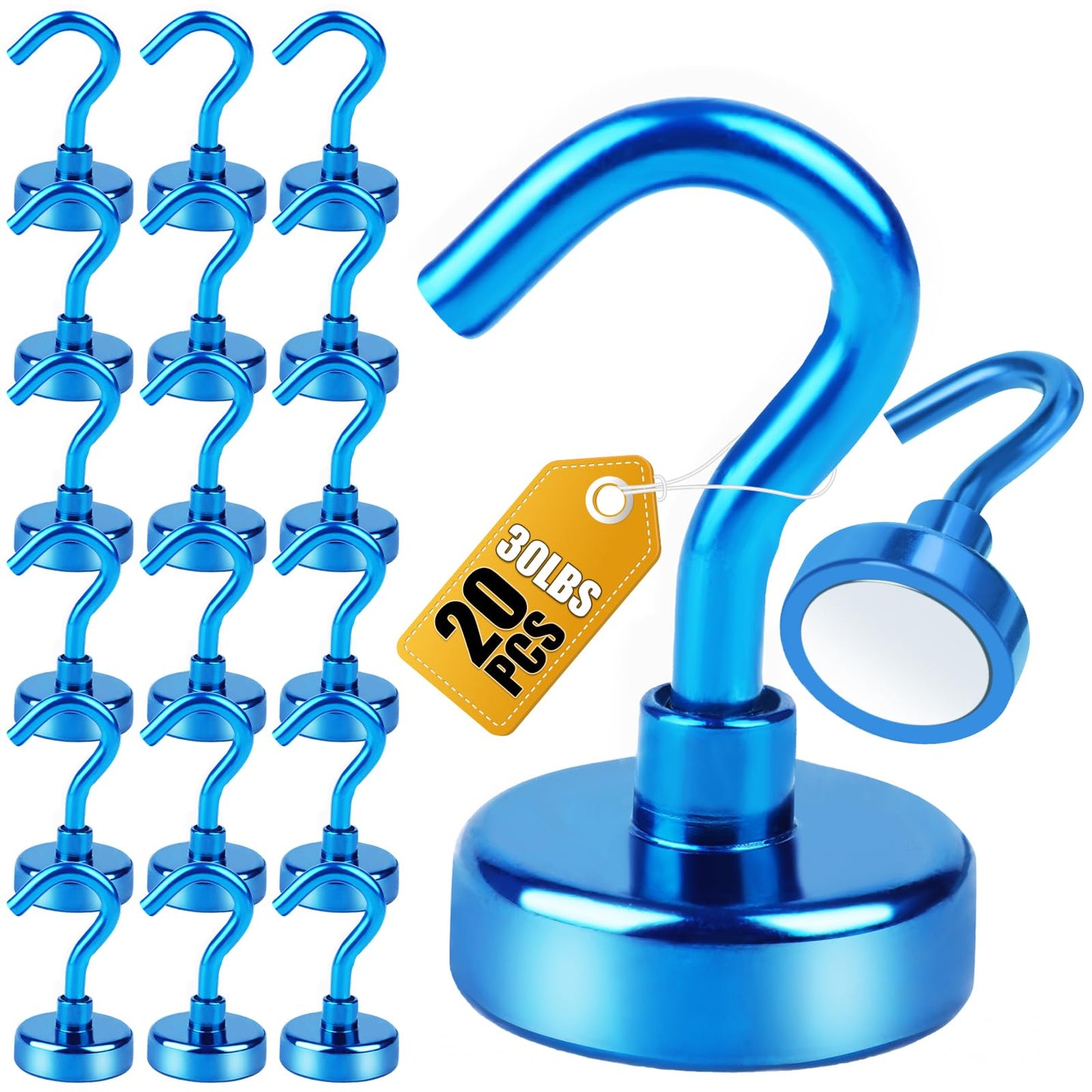 DIYMAG Magnetic Hooks, 30Lbs Strong Heavy Duty Cruise Magnet S-Hooks for Classroom, Fridge, Hanging, Cabins, Grill, Kitchen, Garage, Workplace and Office Etc, (20 Pack-Blue)