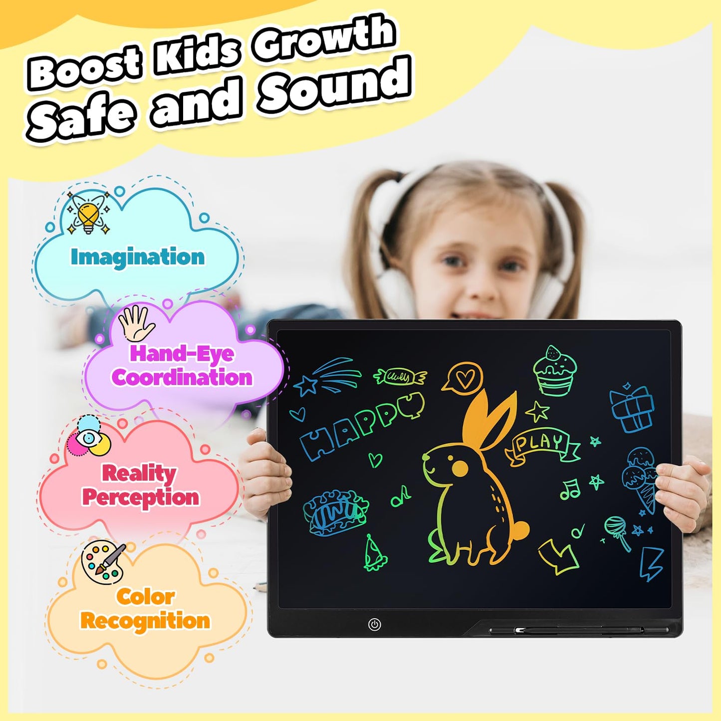 Kinayue LCD Writing Tablet for Kids, Rechargeable 21 Inch Doodle Board,Easter Basket Stuffers,Preschool Learning Toys Christmas Birthday Gift 3 4 5 6 7 Year Old Girls Boys (Black)