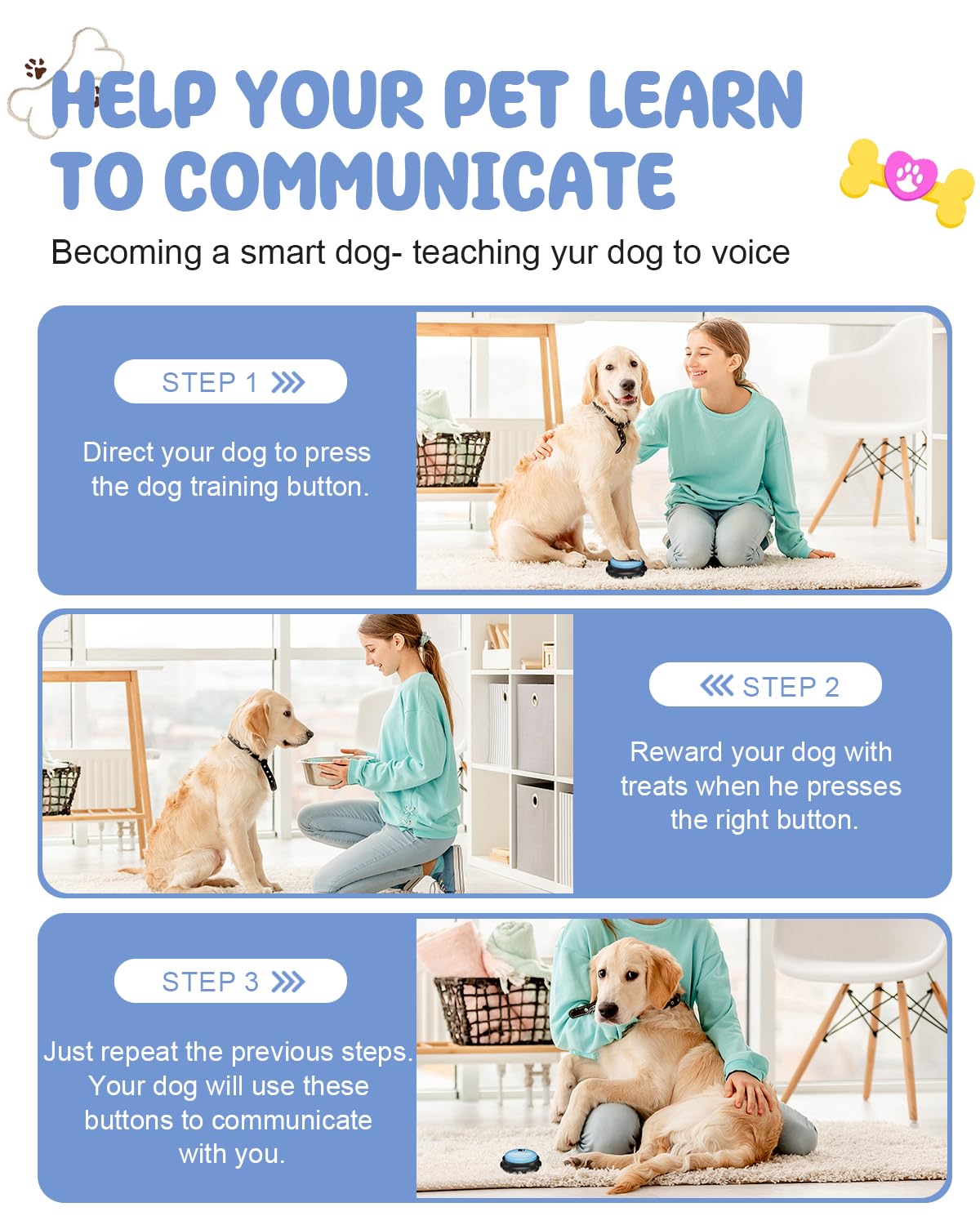 Dog Buttons for Communication, 9 Pcs Dog Talking Button Set, 30s Voice Recording Pet Buzzer Training Buttons, Speaking Button for Dogs with Waterproof Anti-Slip Dog Button Mat and 48 Scene Stickers