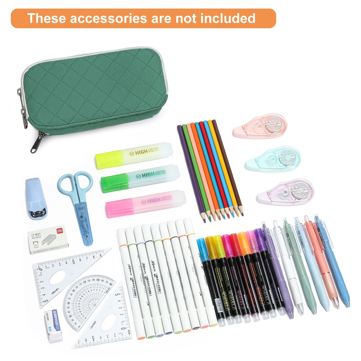 Della Gao Large Pencil Case, Big Capacity Pencil Pouch with 3 Compartments, Office Pencil Bag with Zipper, Big Pen Case for Adults (01-3ALLG)