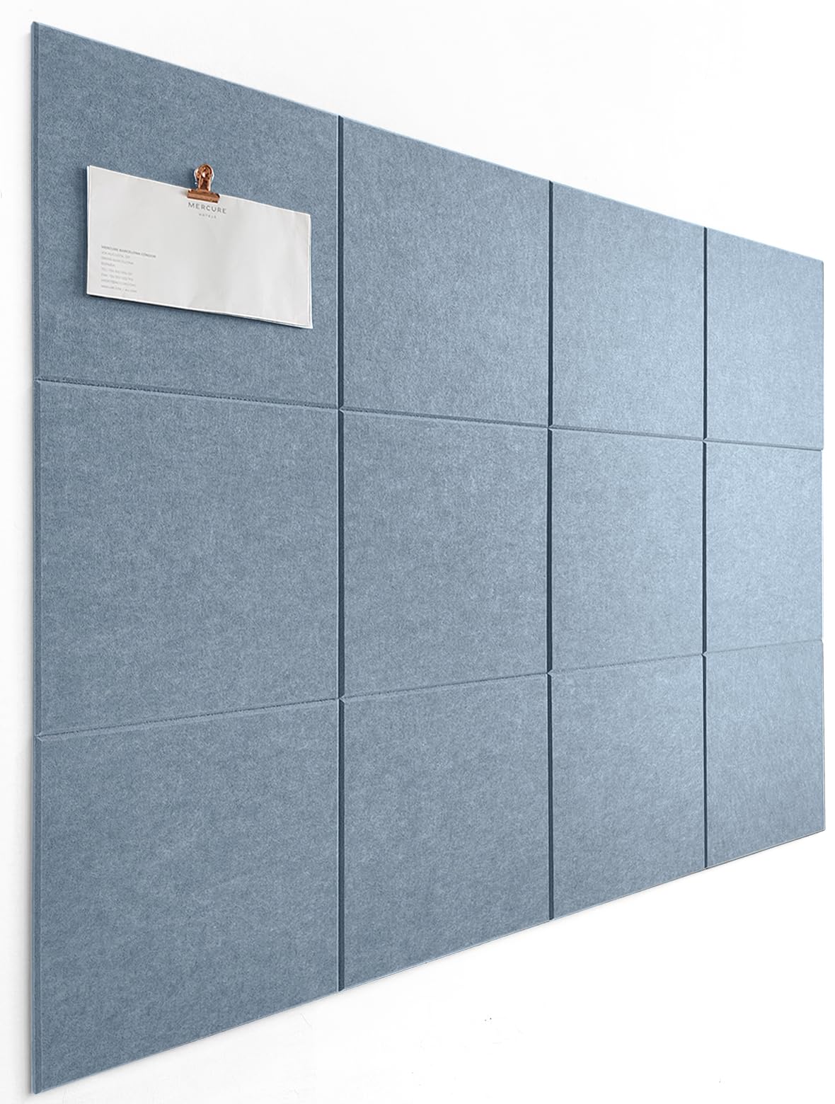 DECORITA Blue Felt Bulletin Board 47"x35" | Felt Wall Tiles (12-Pack) | Large Cork Pin Board Alternative for Office, Home & Classroom | Blue Classroom Decor Office Supplies | Gray Blue