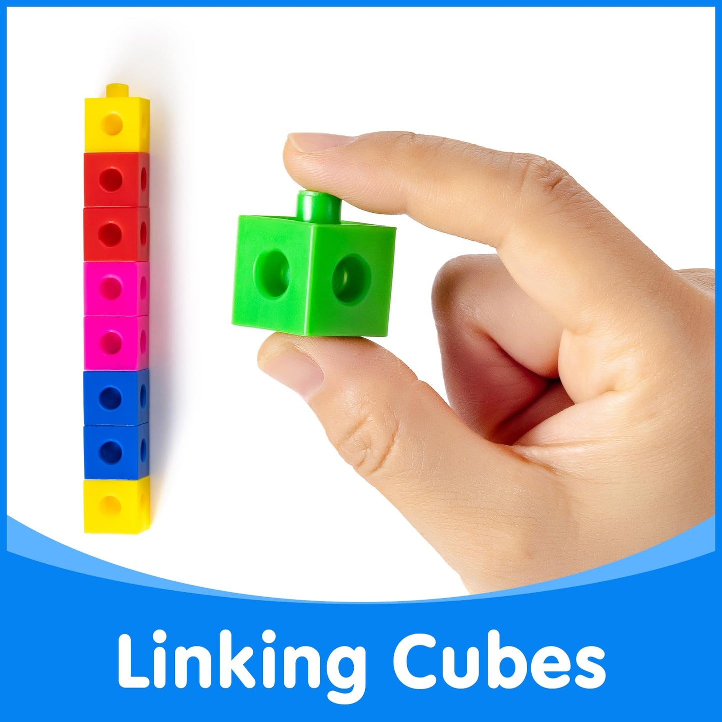 Odoorgames 100 Pcs Math Linking Cubes with 384 Cartoon Stickers – Mini Number Pops 1-10 – Essential Counting Cubes for Kids Math Learning and Fun Activities