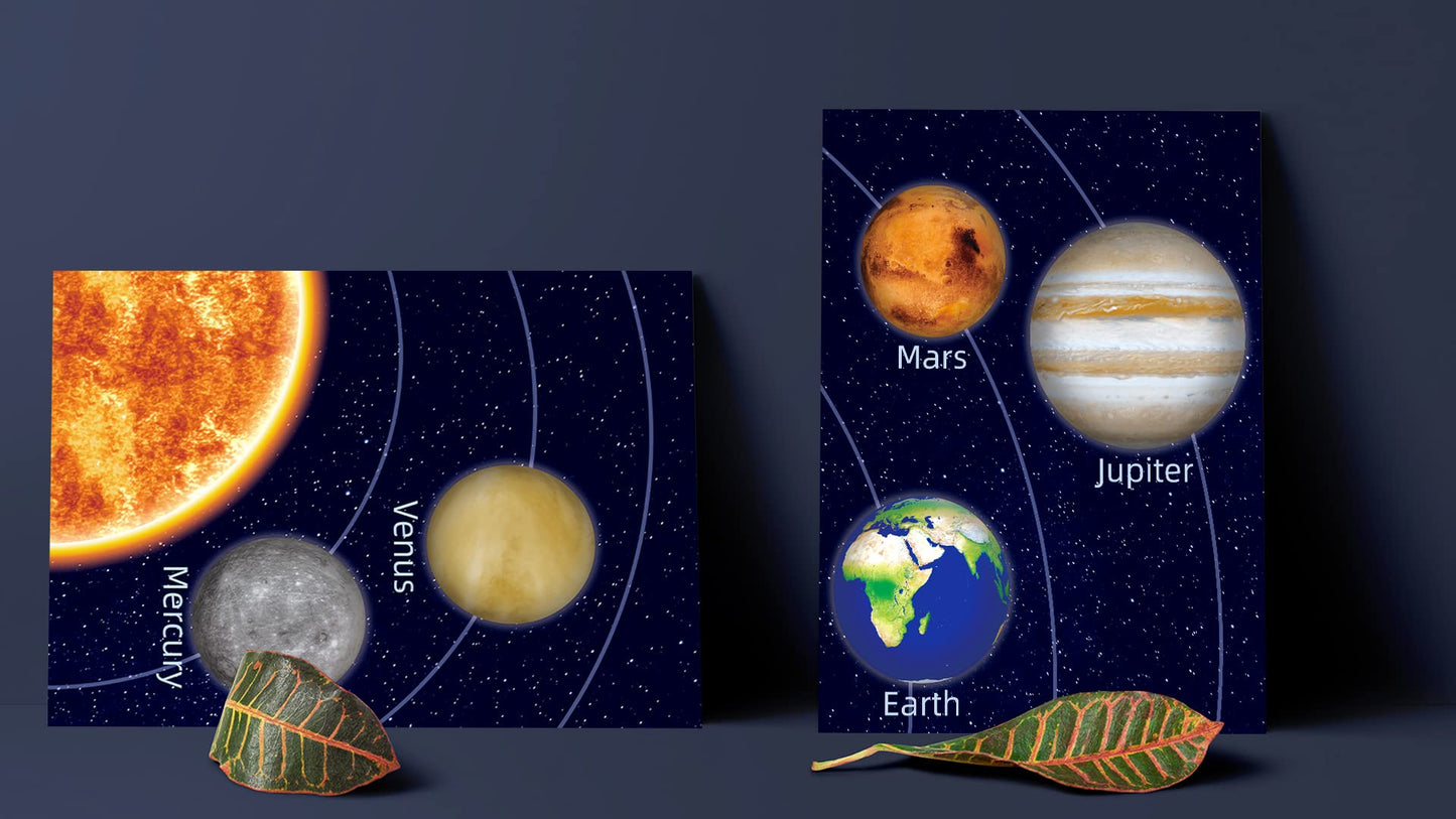 KAIRNE Boys Space Room Decor Framed Outer Space Wall Art Set of 3 (12X16inch) Kids Picture Planets Pictures Solar System Educational Teaching Poster for Boys Room Nursery Children Playroom Decor