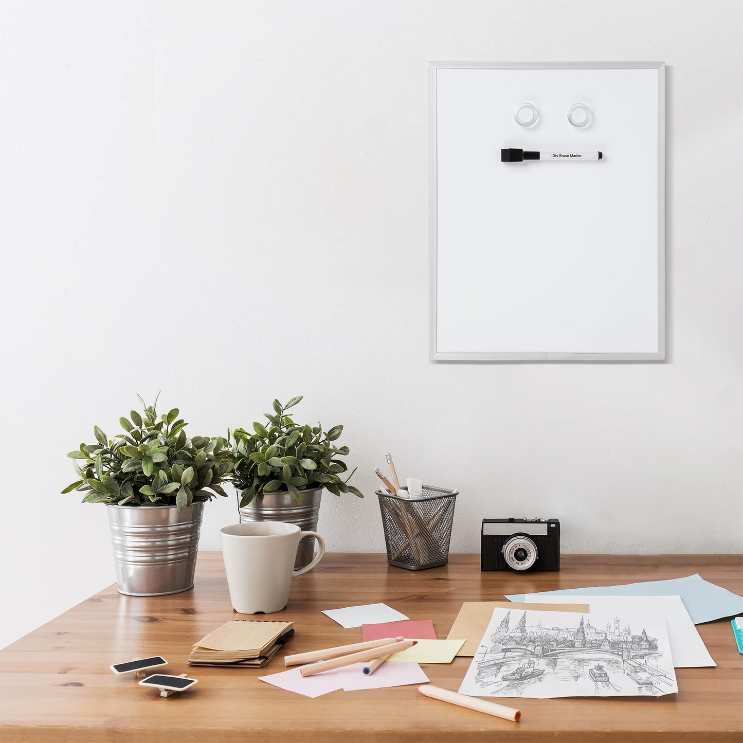 Amazon Basics Small Dry Erase Whiteboard, Magnetic Bulletin Board, with Marker and Magnets, 11"W x 14"H, Aluminum Frame