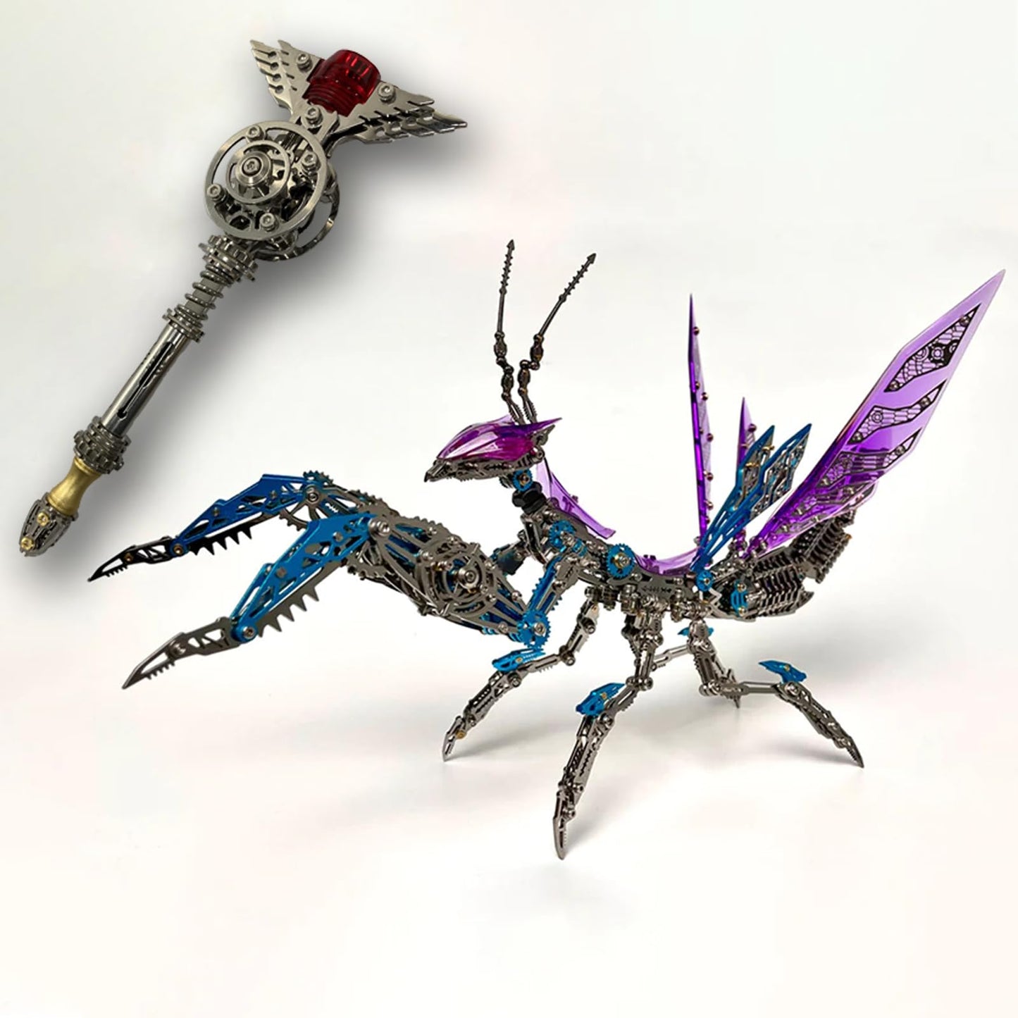 Metalkitor 3D Metal Puzzles for Adults, Giant Mantis Model Kit with Magic Wand - Steampunk DIY Ornament - Assembly Jigsaw Craft Brain Teaser - Perfect Room Decor and Gift Choice(1200+PCS, Purple)