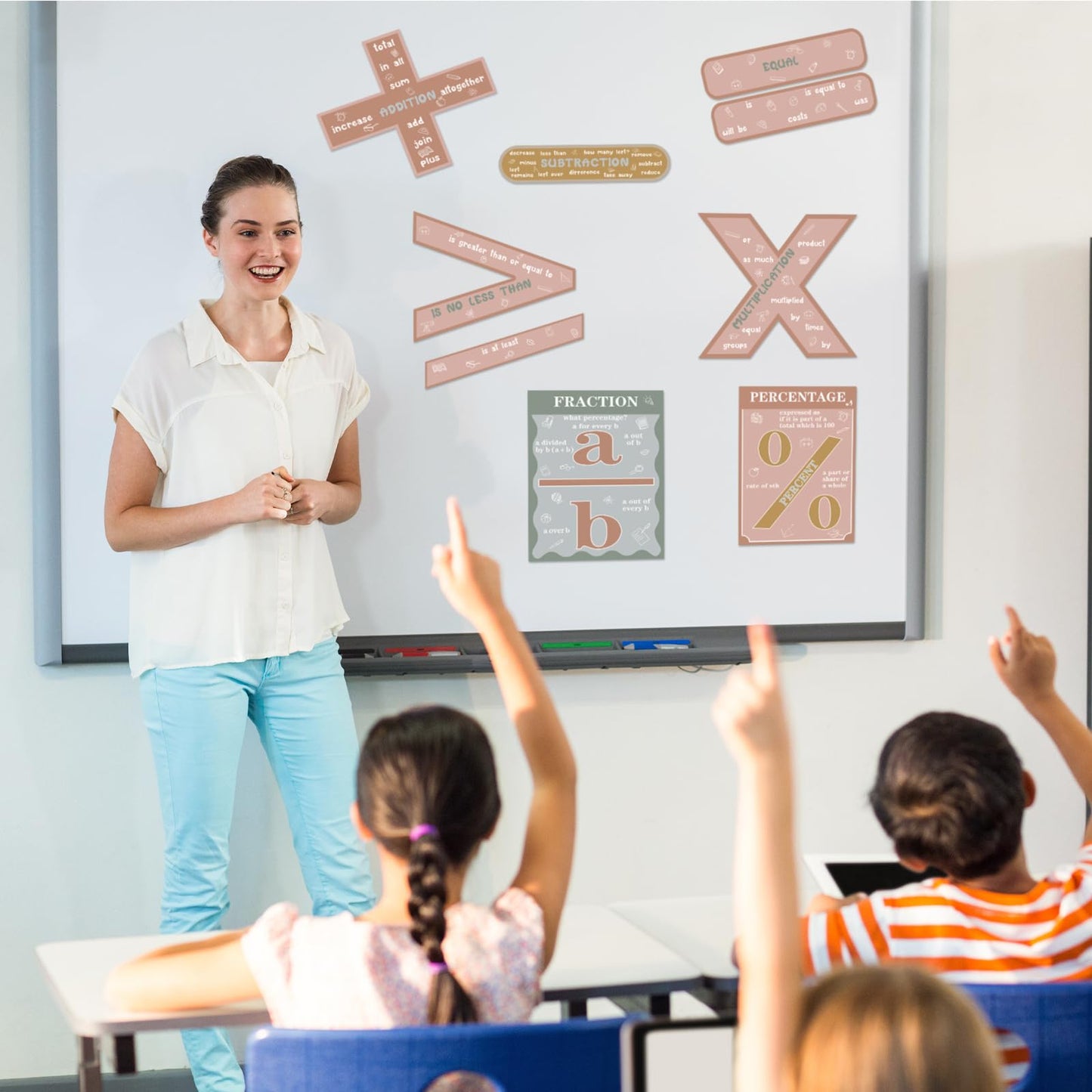 Geyoga 15 Pcs Educational Math Posters Set for Elementary Classroom Symbol Keywords Vocabulary Addition Back to School Subtraction Multiplication Division Posters for Middle Supplies(Neutral)