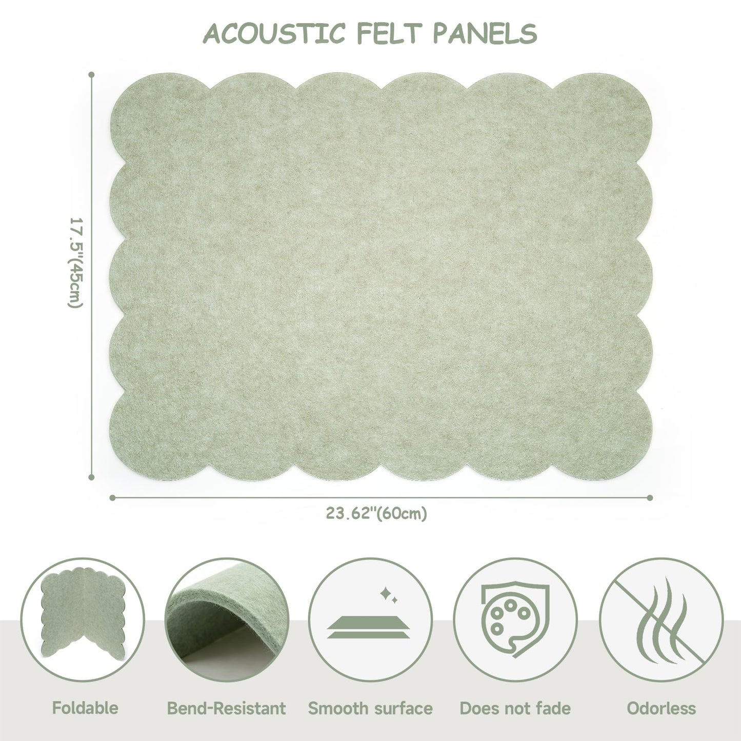 Felt Bulletin Board 24" x 18" Cork Board Alternative,Decorative Felt Pin Board Foldable Cork Boards for Walls Self-Adhesive Cork Board for Home Office Classroom Pin Board (Sage Green)