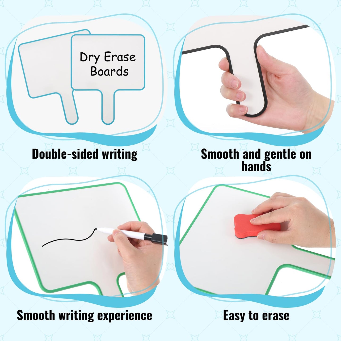 48-Piece Dry Erase Answer Paddle Set, Handheld Sign with Markers & Erasers, 10''X 8'' Double Sided Mini Whiteboard Paddles for Classroom, Home & Office Meetings