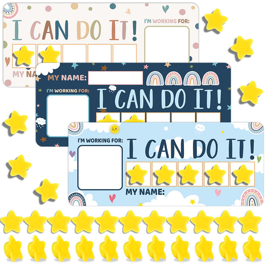 3 Sets Magnetic Rewards Chart for Kids I Can Do It Token Board Boho Rainbow Behavior Chart at Home Positive Star and Customization Goal Box Incentives for Teacher Essentials Elementary Classroom