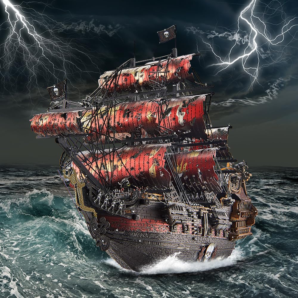 Piececool 3D Metal Puzzles for Adults, Red Queen Anne's Revenge Pirate Ship Model Kits, 3D Watercraft Model Building Kit, DIY Craft Kits Difficult 3D Puzzles for Family Time