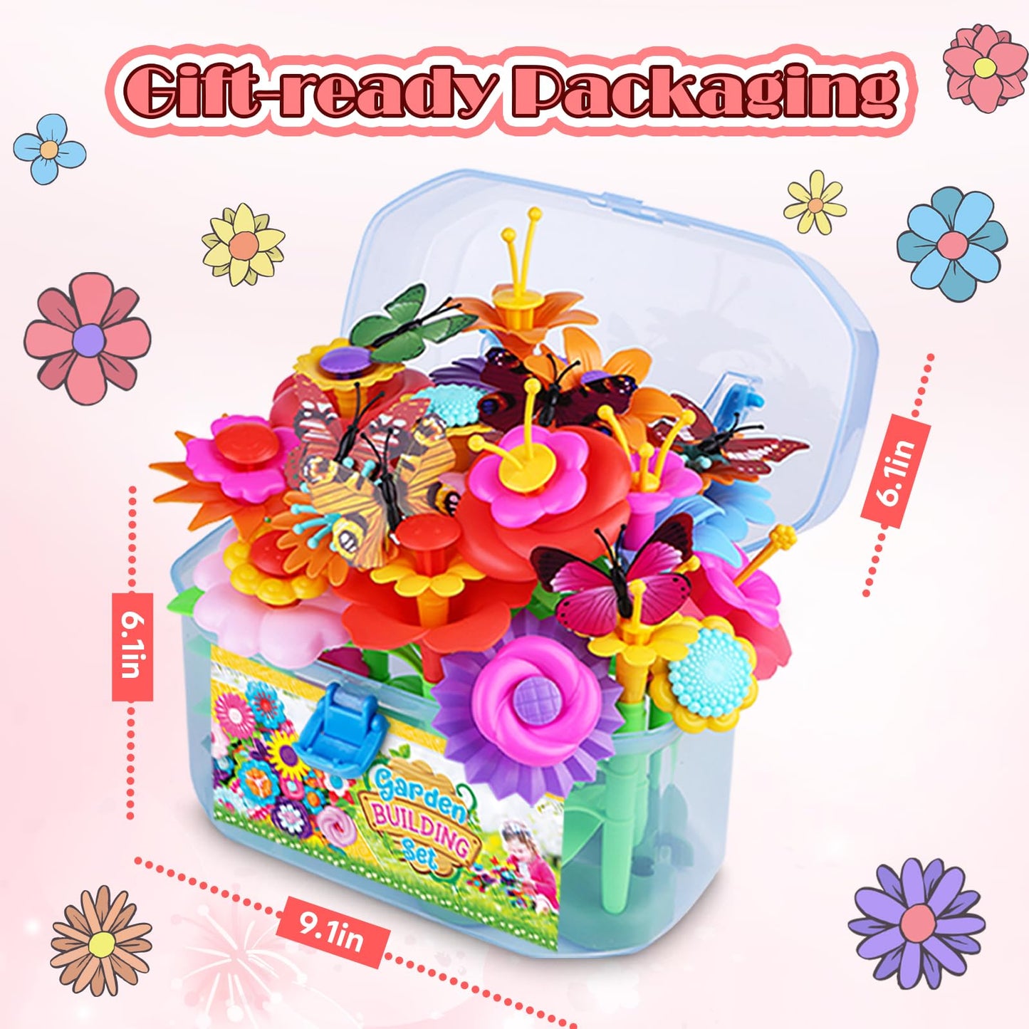 FUNZBO 109pcs Flower Garden Building Toy Set - Spring Toys for 3 4 5 6 7 Years Old Girl, STEM Montessori Educational Toy for Kid Toddler, Sorting & Stacking Building Block Birthday Gift for Girls