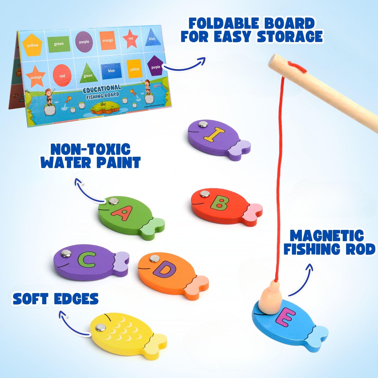 Haktoys Fishing Alphabet Game Montessori Magnetic Learning Toy, 4-in-1 ABC Letters, Numbers, Colors and Shapes Educational Game for Toddlers Preschool Kids, Fishing for Numbers