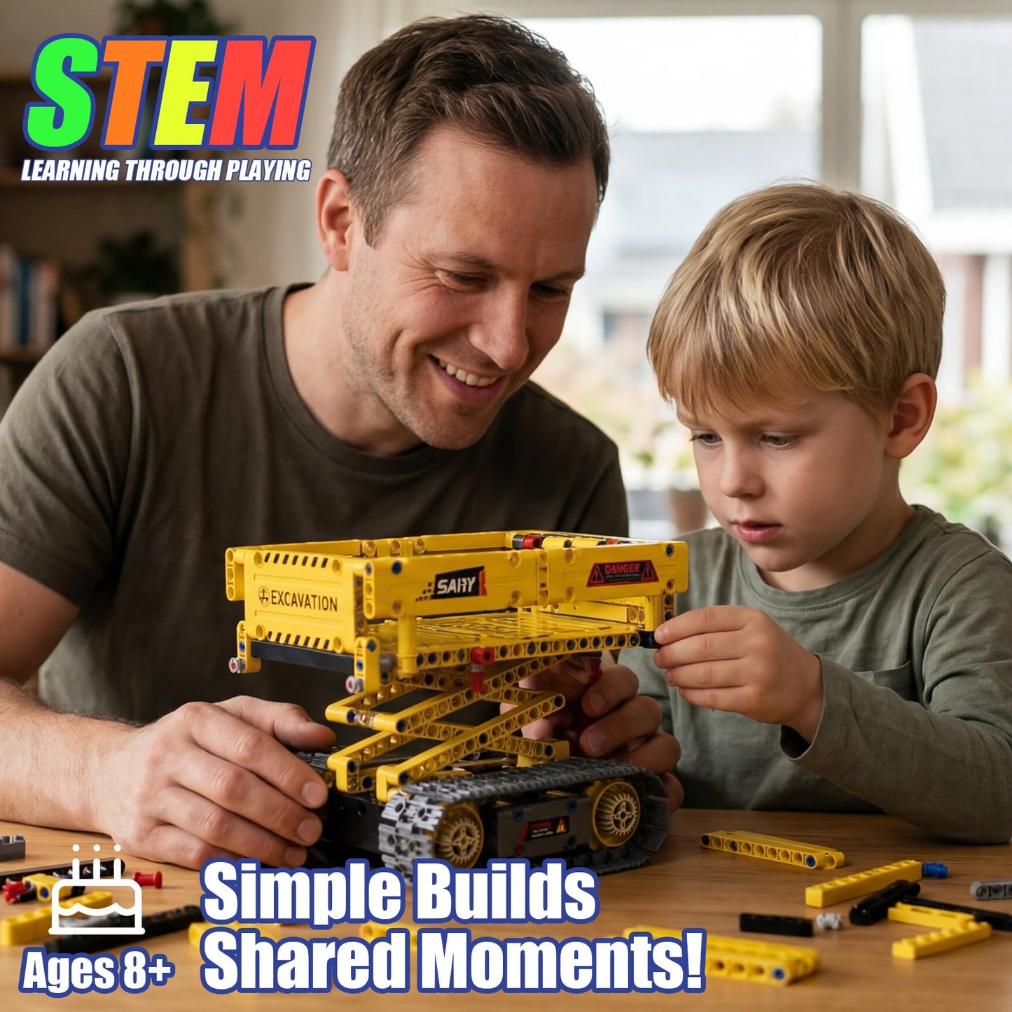 Ansnibe 5-in-1 STEM Building Toys, Remote Control Excavator Robotics Kit, 555 PCS DIY Engineering Construction Set, Educational Science Building Blocks Gift for Kids Boys Girls Ages 6-16