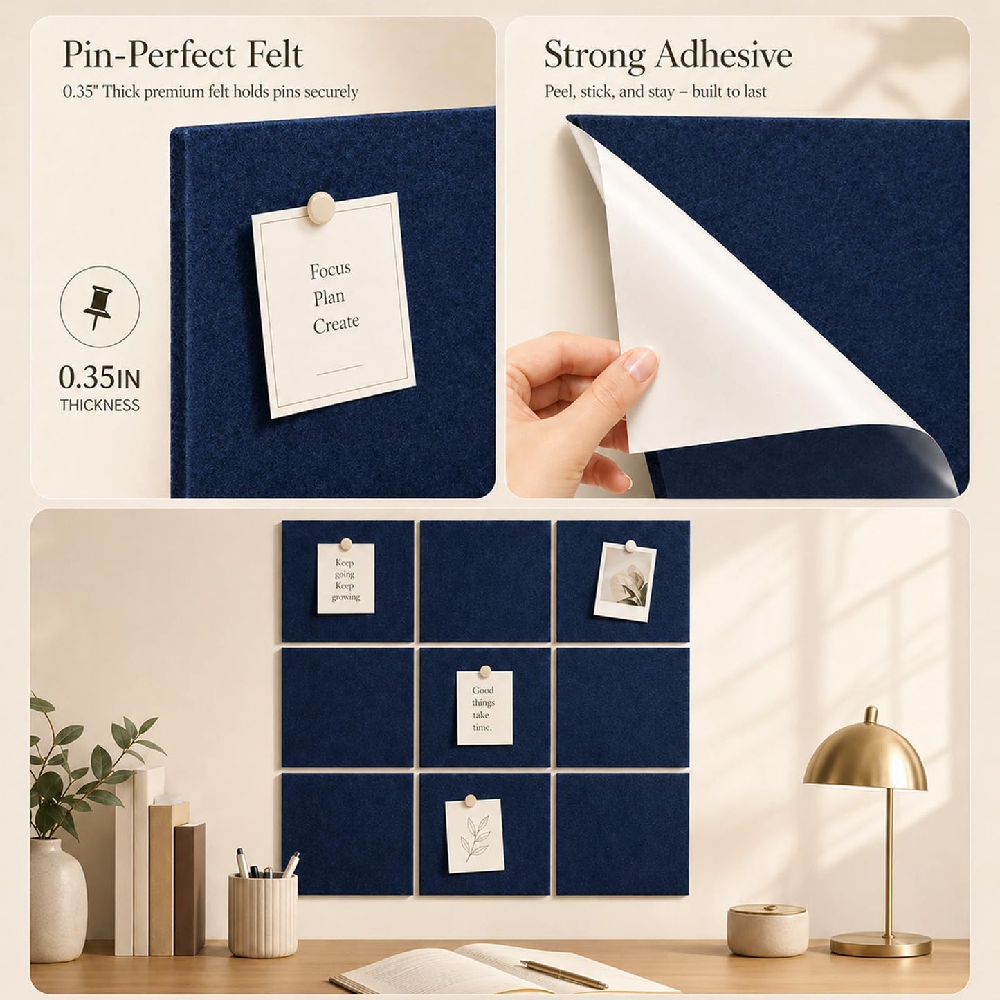 Baysola Felt Bulletin Board Panels 36 x 24 Inch Self Adhesive Wall Tiles Cork Board Alternative for Office Classroom Photos Notes 6 Pack