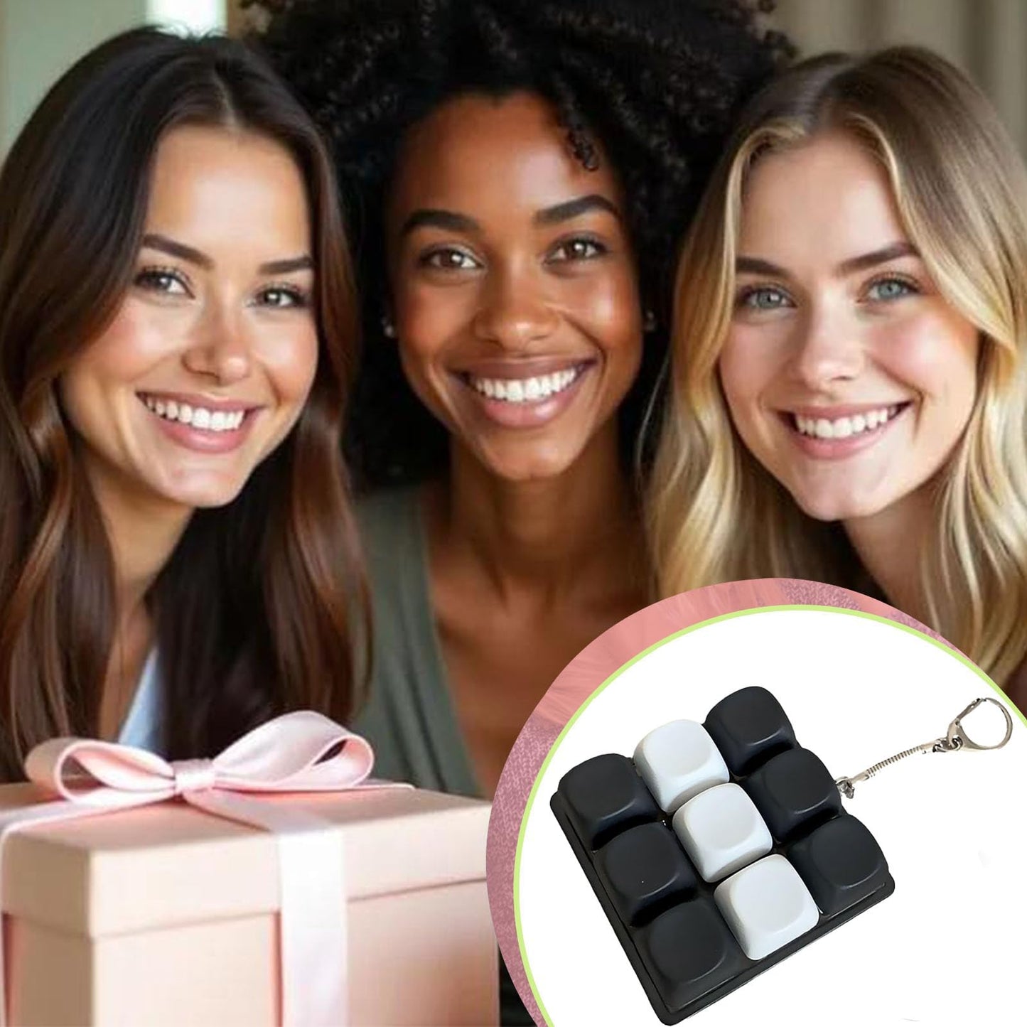 3 Pcs Keyboard Fidget Clicker Stress Relief Toys Keychain– Button Press Fidget Set for Stress Relief & Relaxation (9 Keys + 4keys + 1key Black and White Grid)
