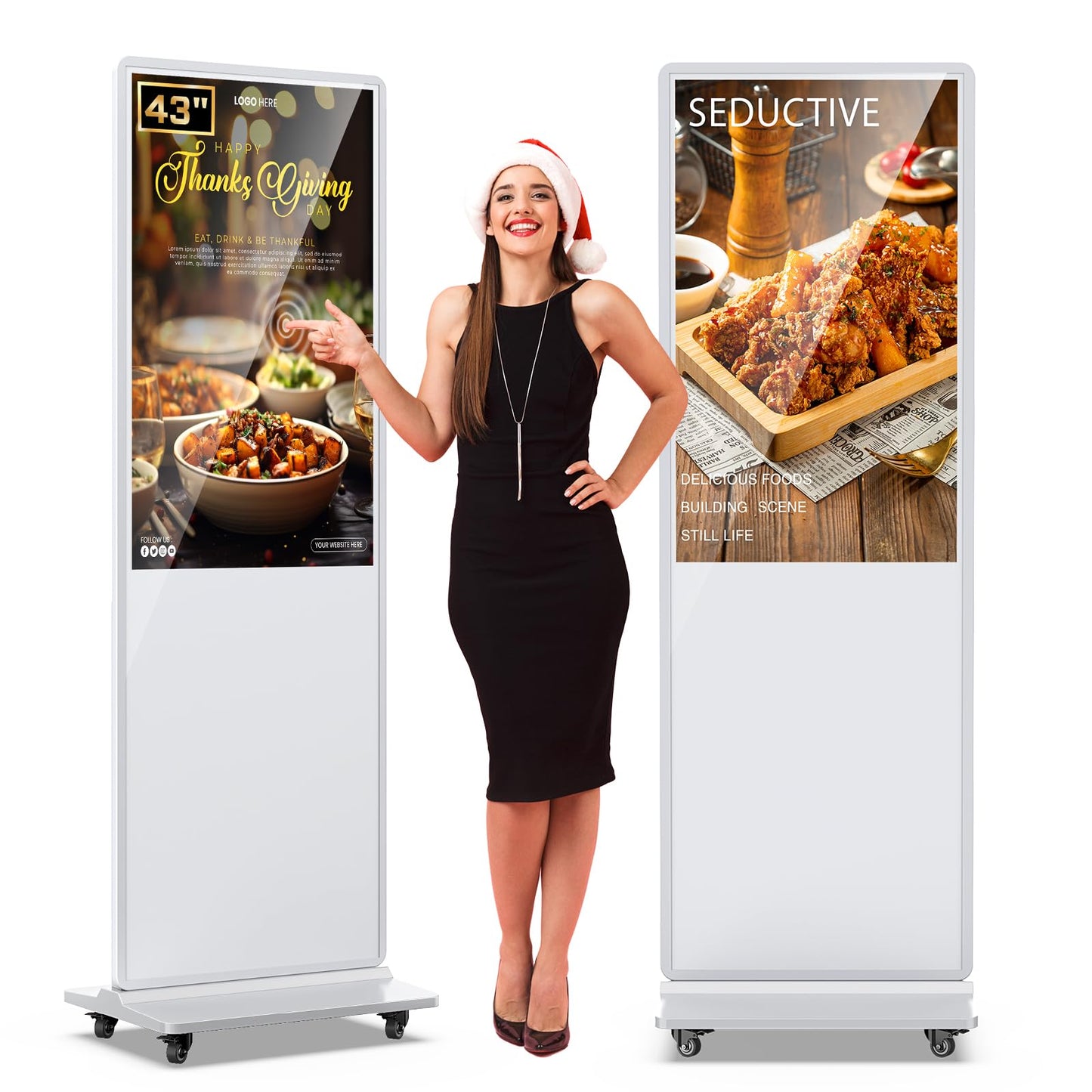 QIXZOCV MWE 43 Inch Digital Signage Touchscreen Kiosk LCD Screen Indoor Floor Standing Advertising Display Totem Interactive Display Poster Android System with Auto Media Player-White