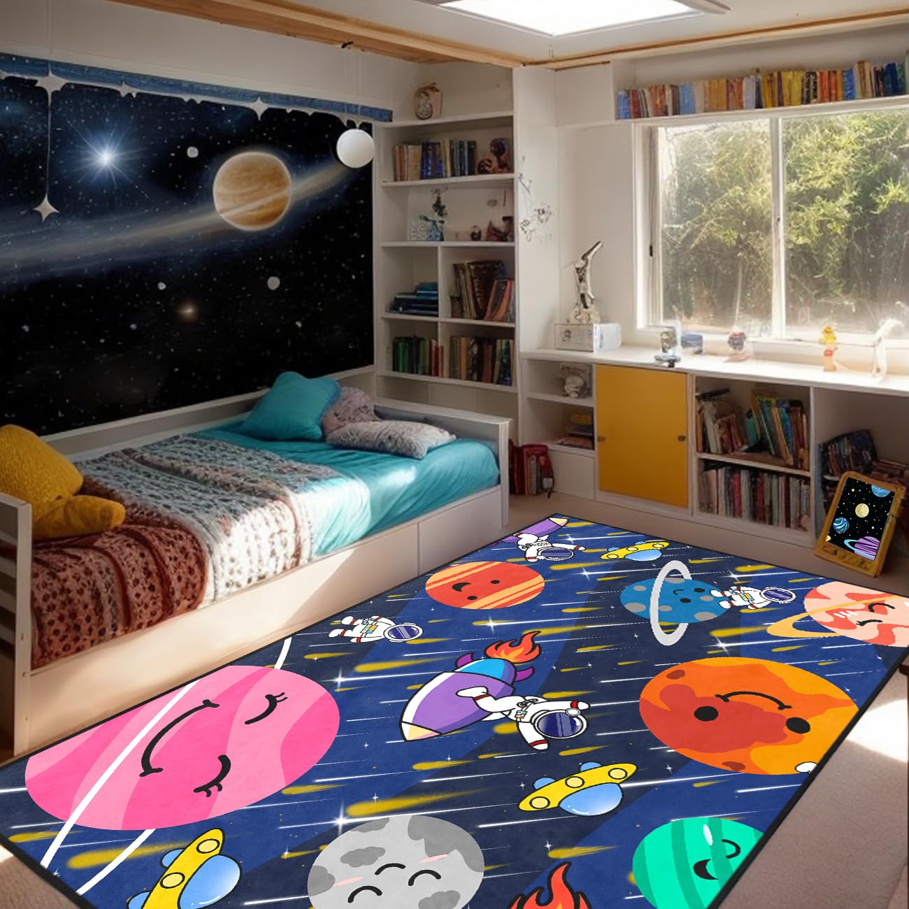BATATADOCE Galaxy Area Rug - Solar System Design, Perfect for Boys' Room or Classroom, 4'x5'