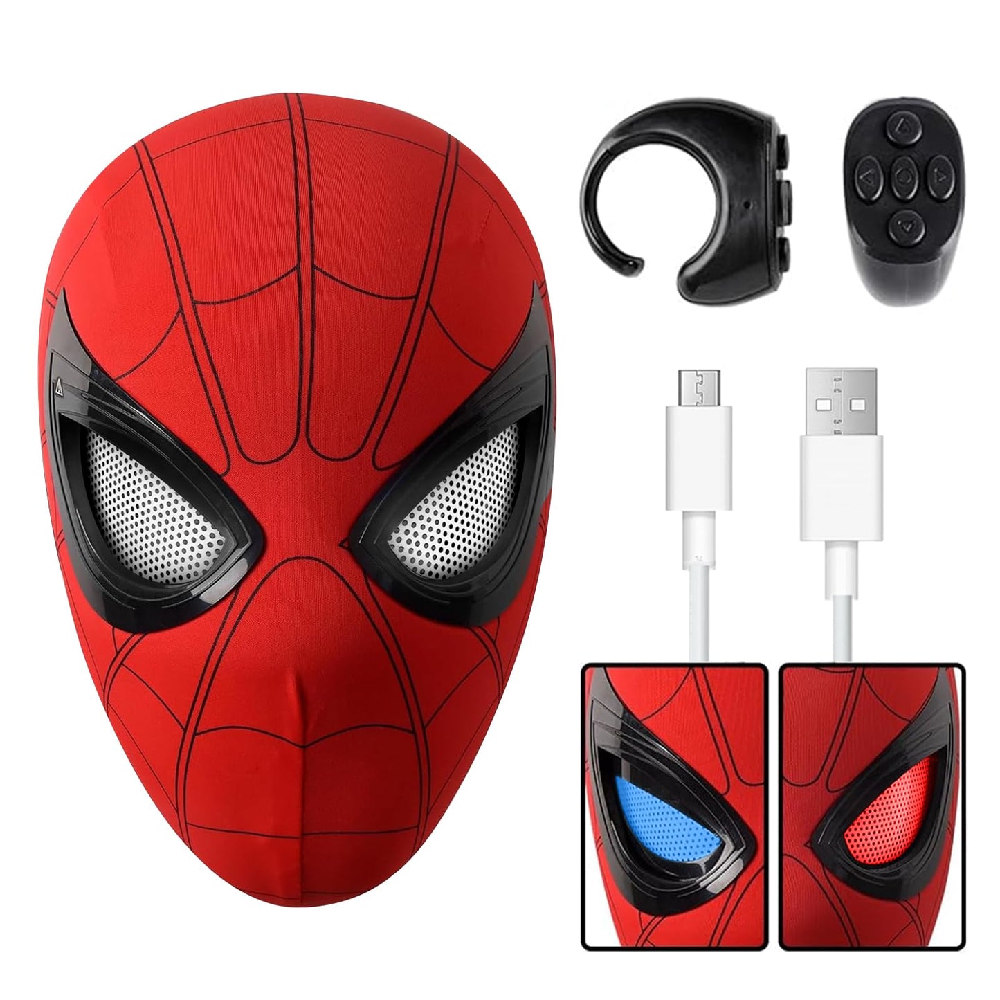 Dluobie Spider Hero Mask with Moving Eyes and LED Lights, Ring Remote, Halloween Roleplay Mask Costume for Teens and Men, Realistic Full Face Cosplay Prop for Christmas & Birthday Parties