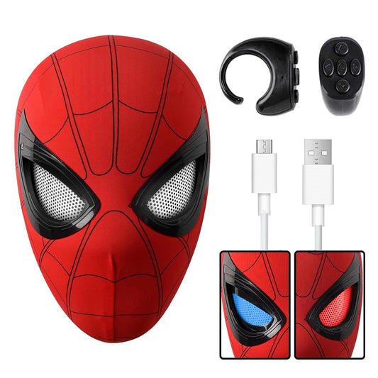 Dluobie Spider Hero Mask with Moving Eyes and LED Lights, Ring Remote, Halloween Roleplay Mask Costume for Teens and Men, Realistic Full Face Cosplay Prop for Christmas & Birthday Parties