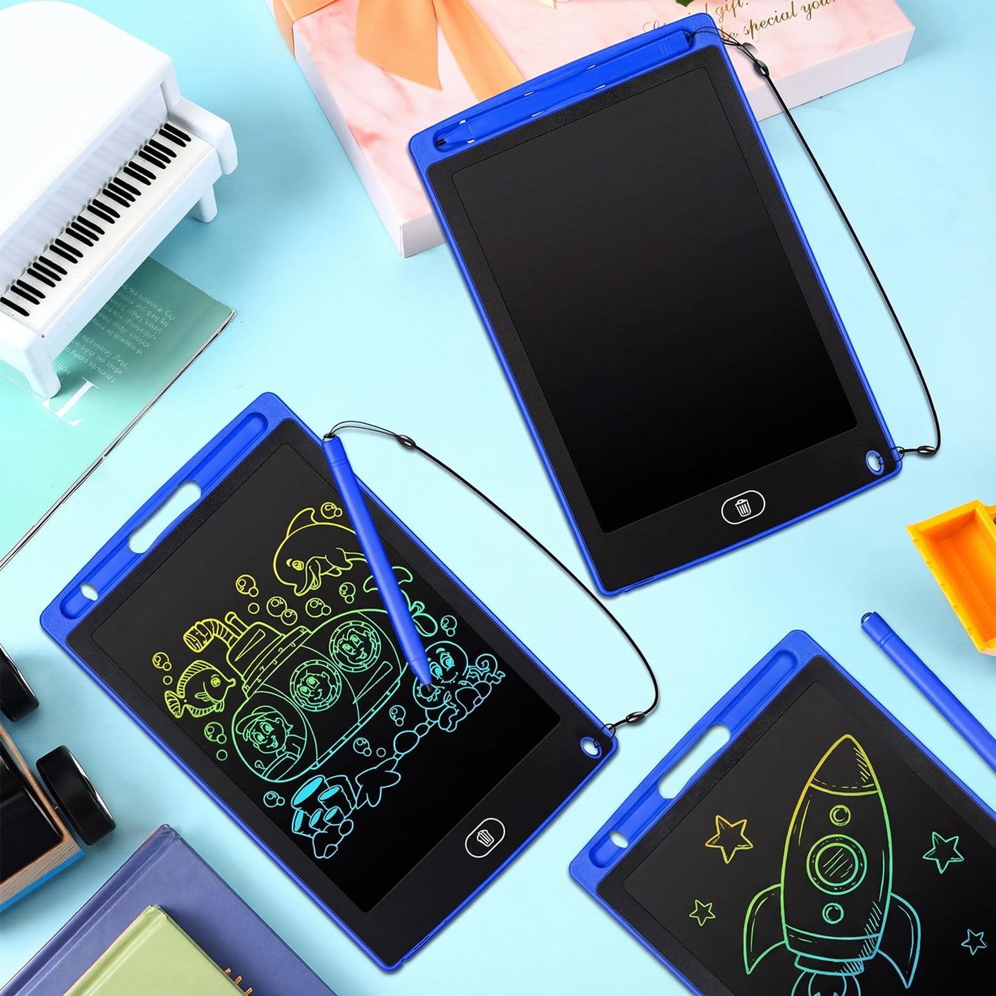 Zhehao 24 Pieces LCD Writing Tablet Doodle Board 8.5 Inch Colorful Reusable Screen Board Pad Reusable Drawing Writing Learning Educational Pad Toys for Girls Boys 8-10 3-10(Blue,Round Style)