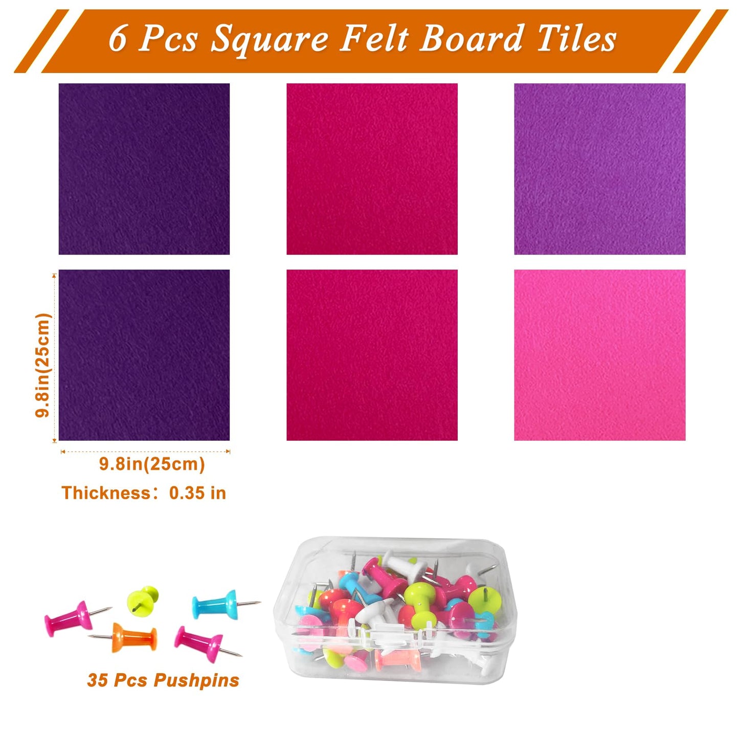 HULAVO Square Felt Cork Bulletin Board Tiles, Self Adhesive DIY Felt Pin Board for Wall 30" x 20" with 35 Pushpins for Office School Home Wall Decor Stickers Memos Photos Display (Gradual Purple)