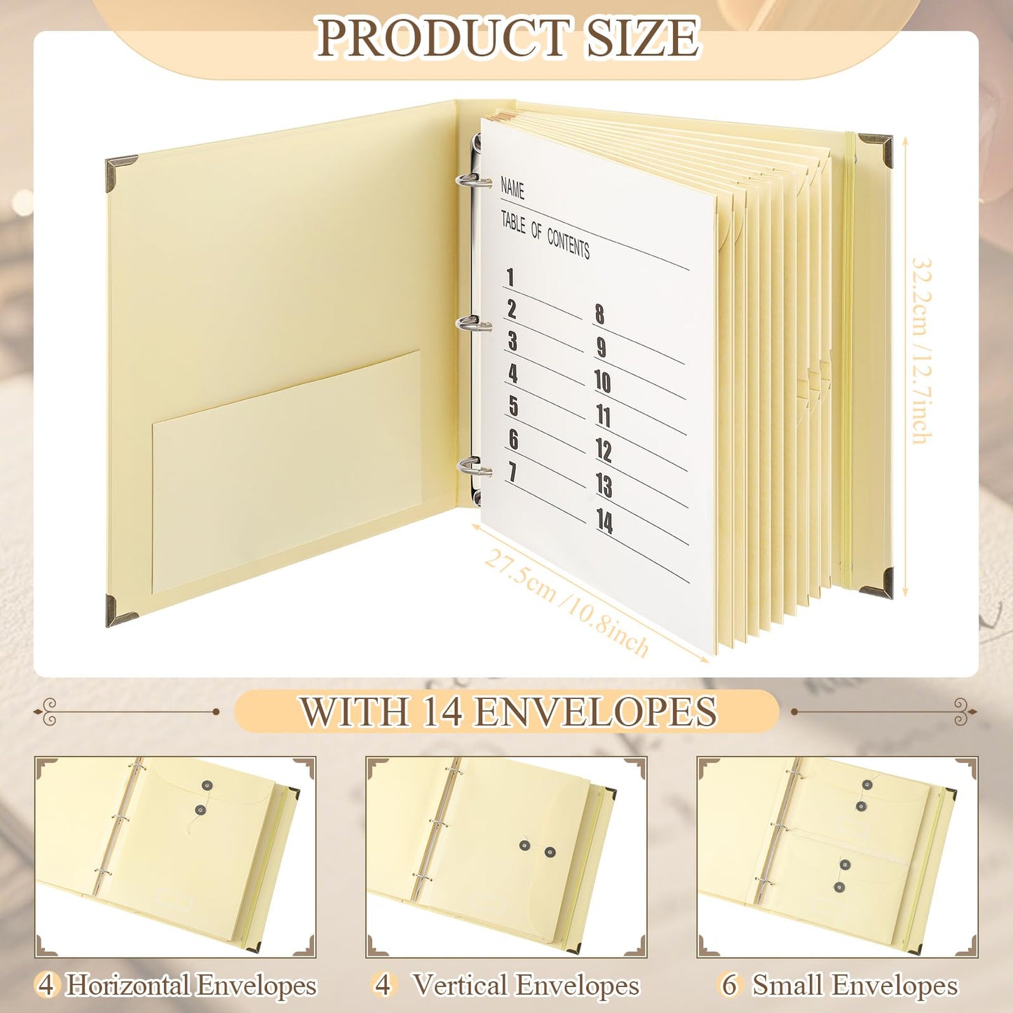 Marspark 3 Rings in Case I Die Binder Important Document Organizer with Labels, Life Pockets Organizer Expanding File Folder for Family Papers, Letters, Birth Certificates, Photos, Passports(Yellow)