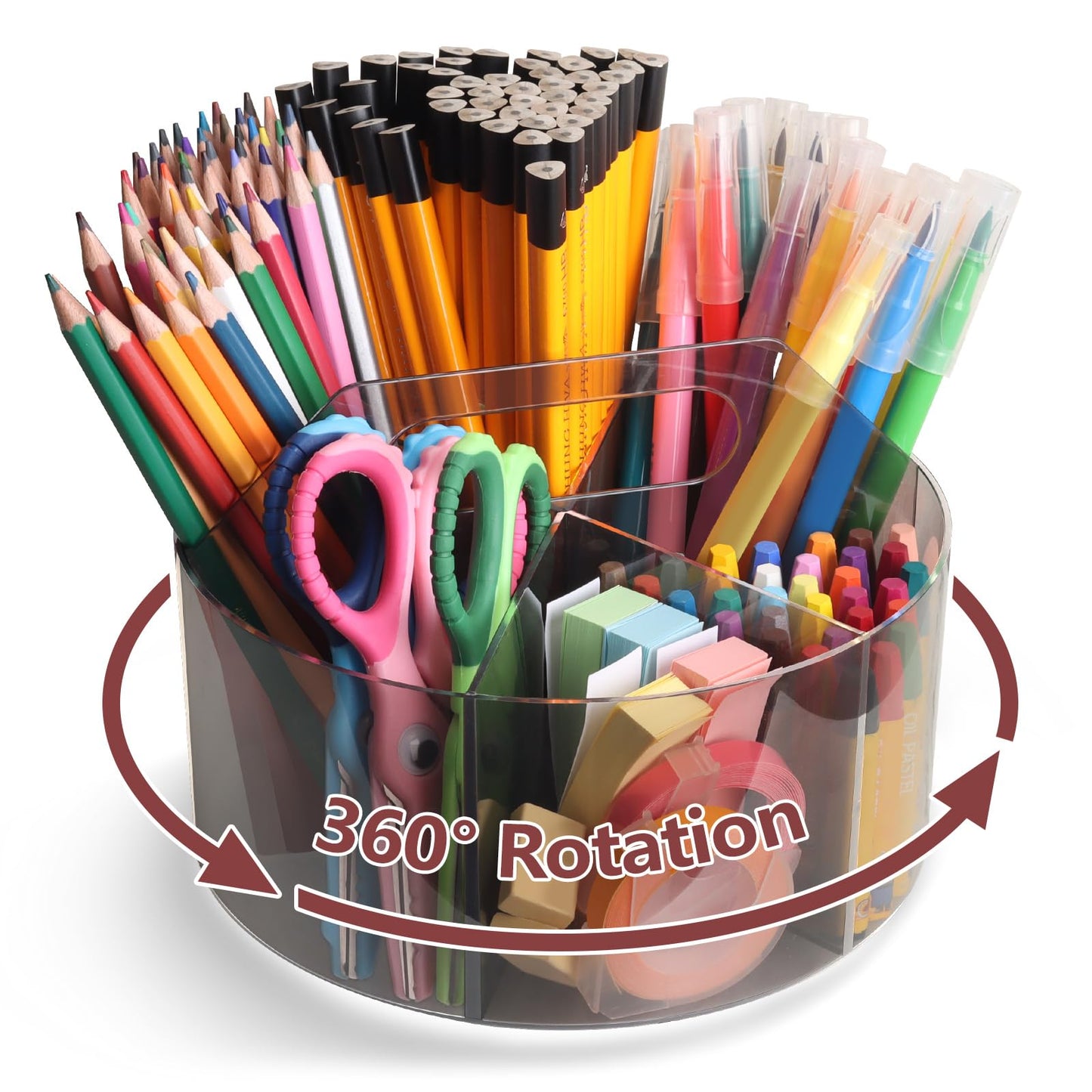 Absonic 250pcs Acrylic Pencil Holder Marker Organizer, 360-Degree Rotating Pen Holder, Crayon Organizers for Kids Pencil Organizer Caddy Art Supply Kids Desk Organizers for Office Home School, Black