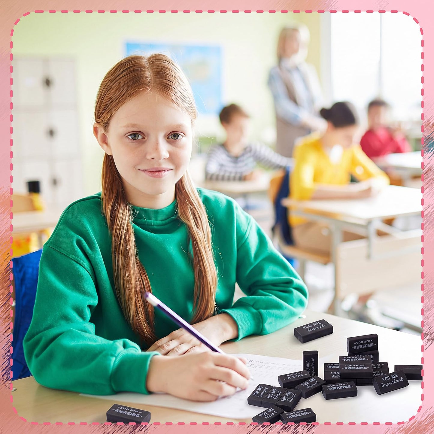 Resurhang 180 Pcs Erasers Bulk for Kids Inspirational Pencil Erasers Bulk for Drawing Motivational Big Eraser School Supplies for Classrooms Back to School Office (Motivational,Black)
