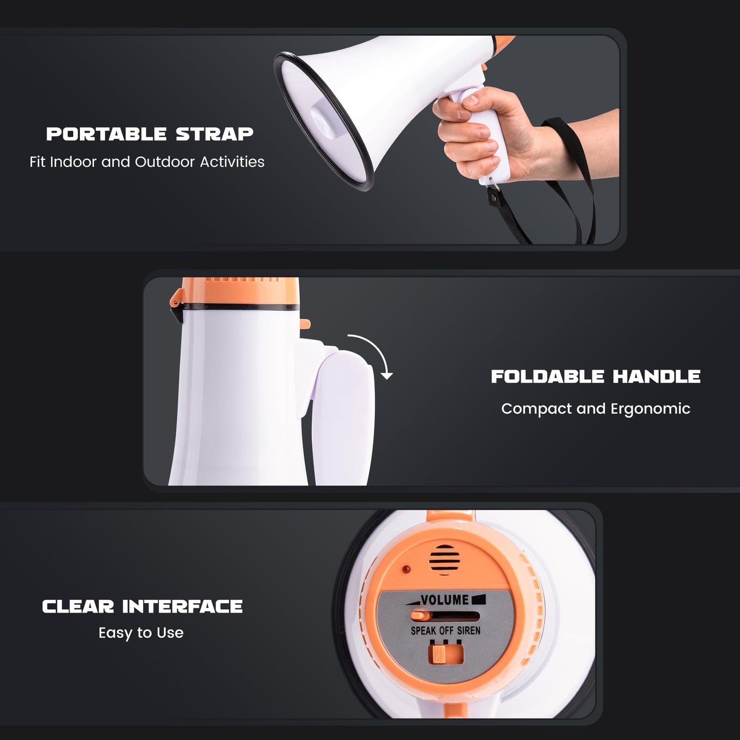 MyMealivos Portable Megaphone Bullhorn 20 Watt Power Megaphone Speaker Voice and Siren/Alarm Modes with Volume Control and Strap (White&Orange)