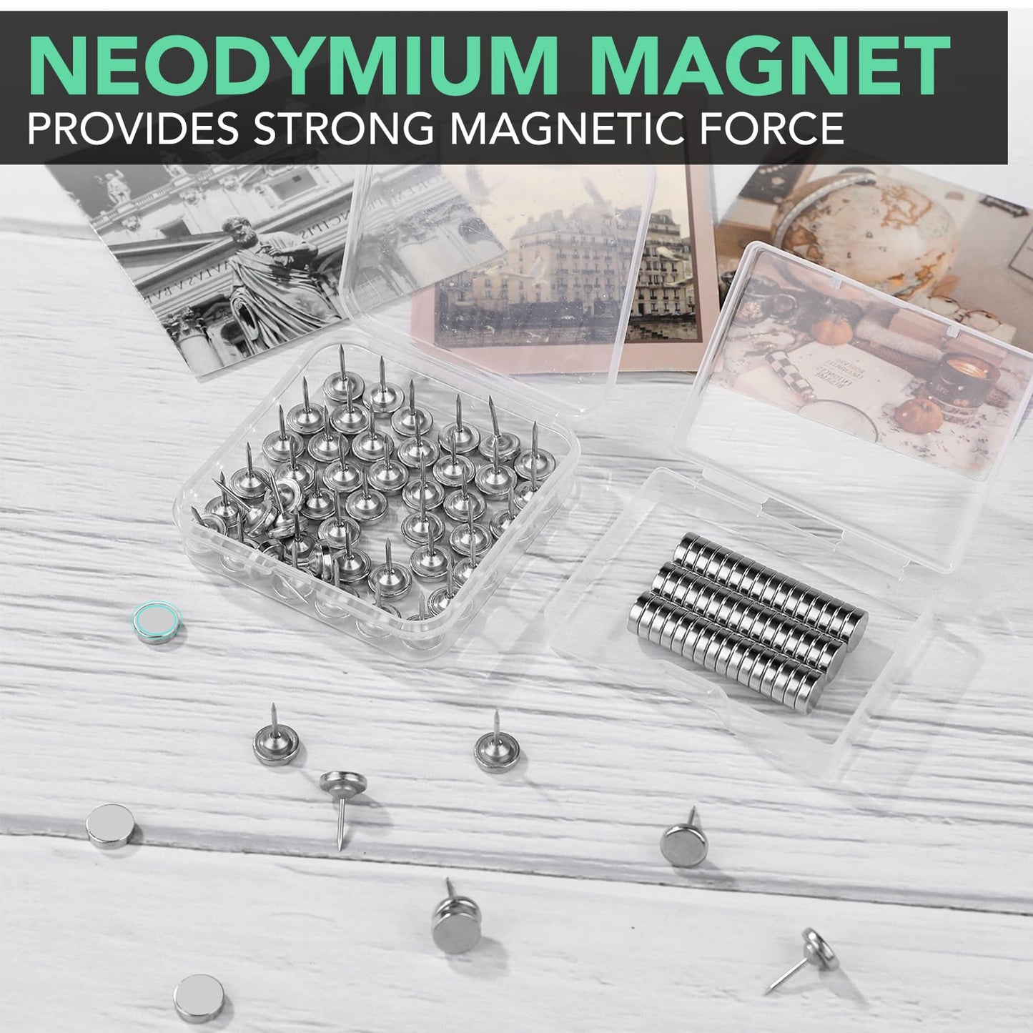 E BAVITE Magnetic Pushpins, 50 Sets Magnet Thumb Tacks for Whiteboard Wall Cork Board Bulletin Cute Decorative Push Pins Clip Magnetic Photo Poster Hanger