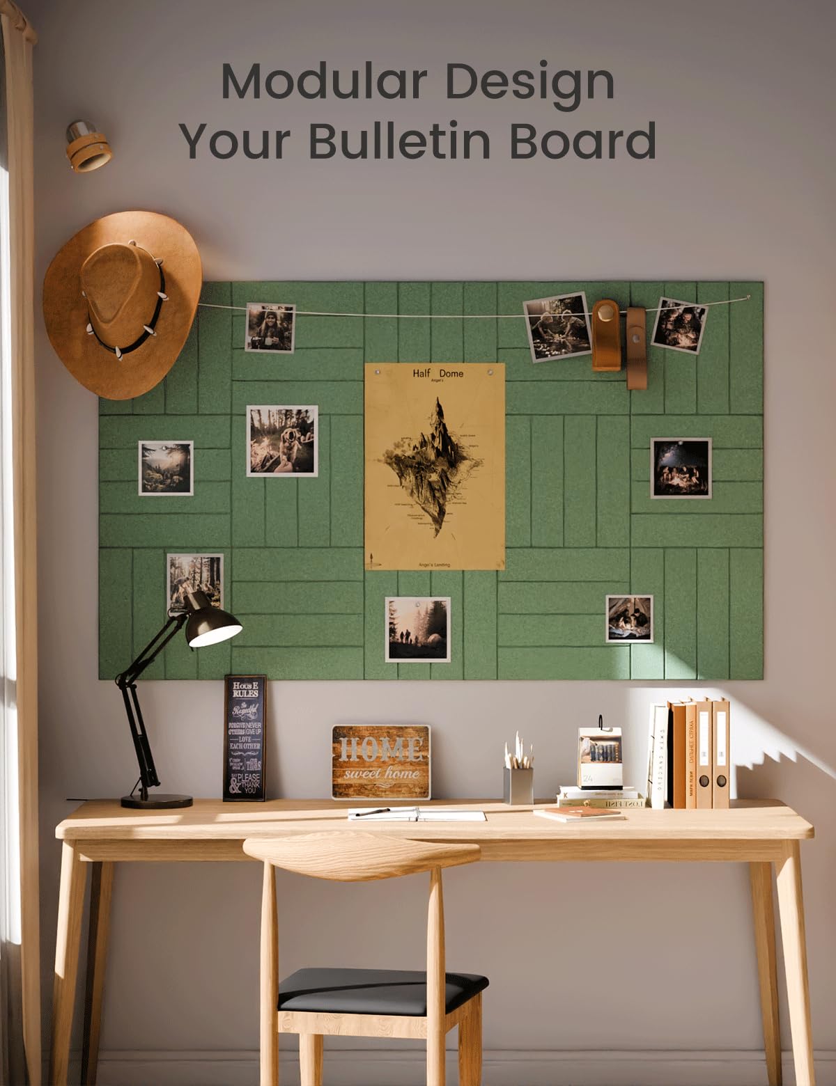 Large Felt Bulletin Board 48" x 36" Cork Board Alternative-12 Pack with 70 Safe Removable Adhesive Tabs, Cork Boards for Walls Felt Board for Home Office Classroom Pin Board-Moss Green