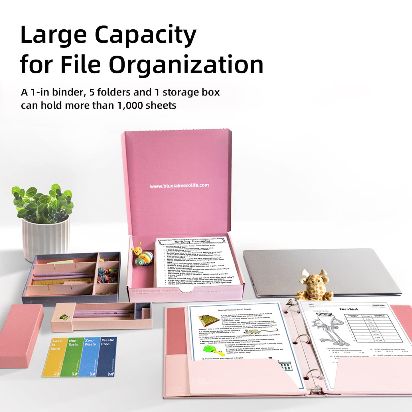 Blue Lake 3-Ring Binder School Offiice Supplies Kit Bundle Plastic Free 22 Piece Binder, Folders, Pencils, Pencil Box Organizer Tray, Gifts for K-12, College Students, and Office
