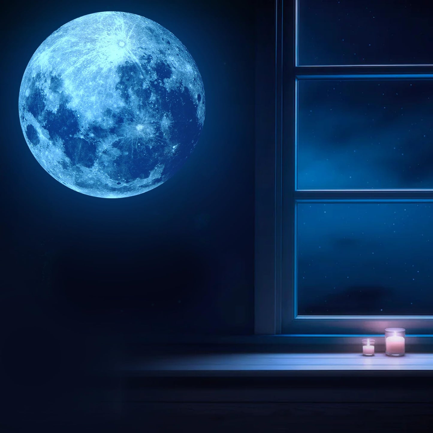 iinuu Glow in The Dark Moon, Moon Wall Decals, Galaxy Stickers, Realistic Starry Night (Blue), Ap-wd180