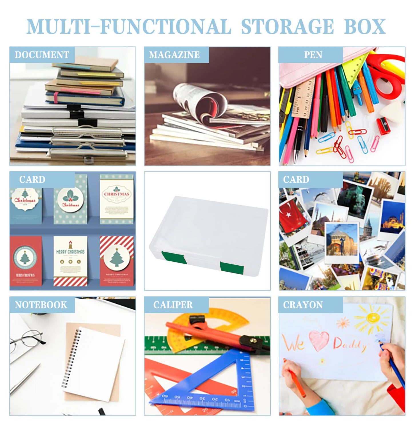 12 Pcs Clear A4 A5 File Box Document Plastic Storage Box with 48 Labels File Holder Organizer Paper Plastic Case Magazine Protector with Buckle Office School Supplies(Green)