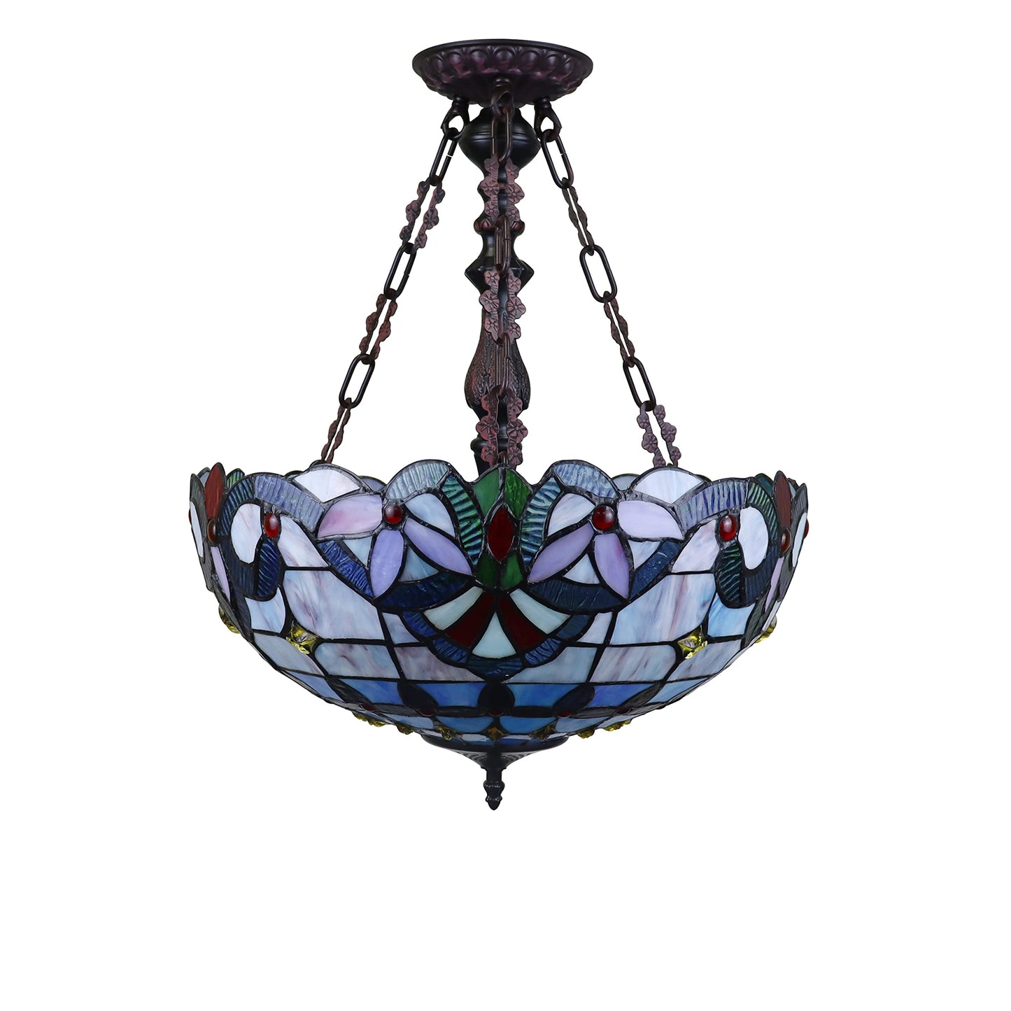 Chloe Lighting 2-Light Inverted Ceiling Pendant, Victorian Tiffany-Style, Dark Bronze, 18in Wide, Multicolor, Model CH3T381VB18-UP2
