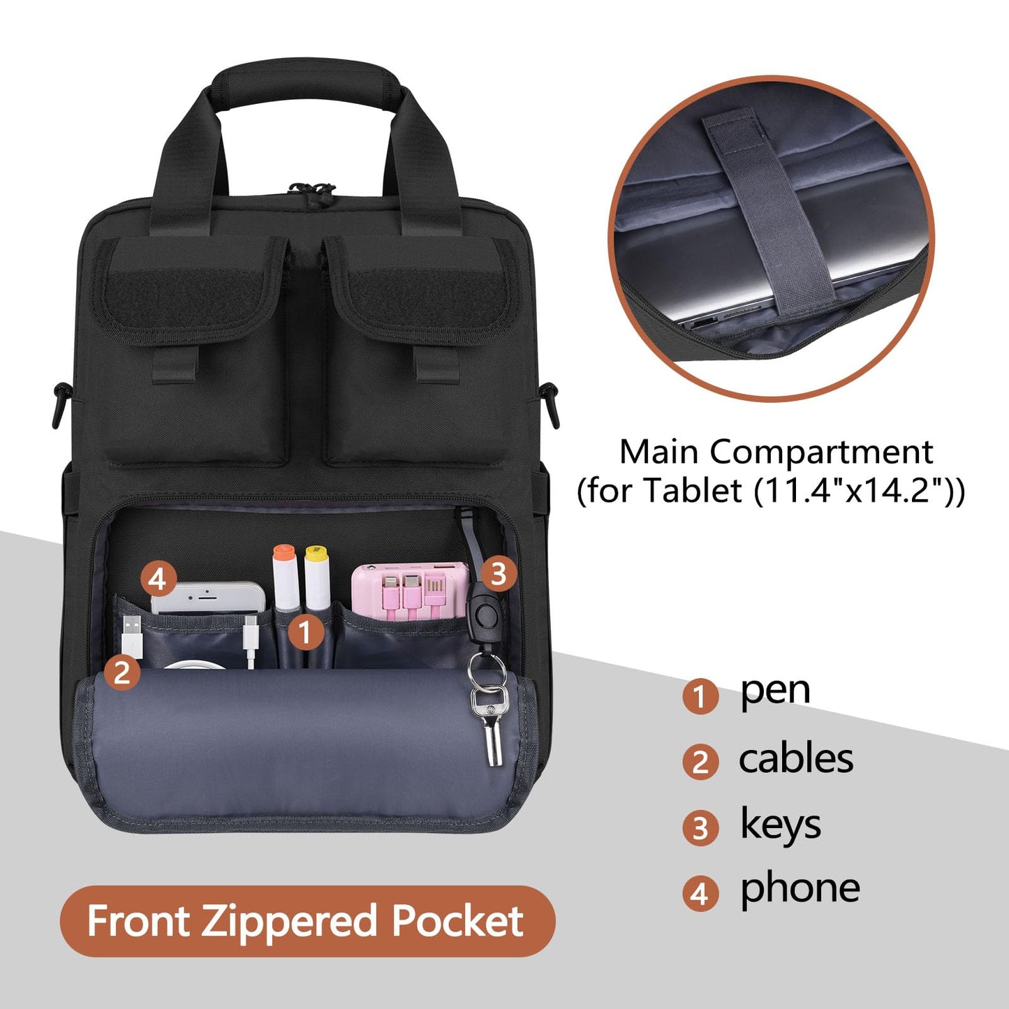 ArcEnCiel Tactical Briefcase, 12L Messenger Bag with 8 Compartments, 900D Oxford Fabric Sturdy Laptop Bag for Business Commute Travel, Fits 14.2" Computer Tablet Files