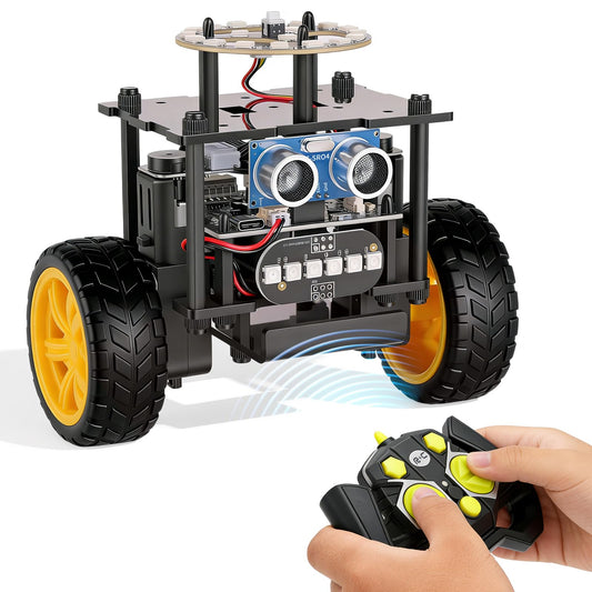 Elfew STEM Robot Car Toys for Kids 8-13, DIY Building Educational Robot Kit, 2WD Self-Balancing RC Car with Ultrasonic Obstacle Avoidance, 360° Rotation, LED Lights, Ideal Gift for Boys Girls