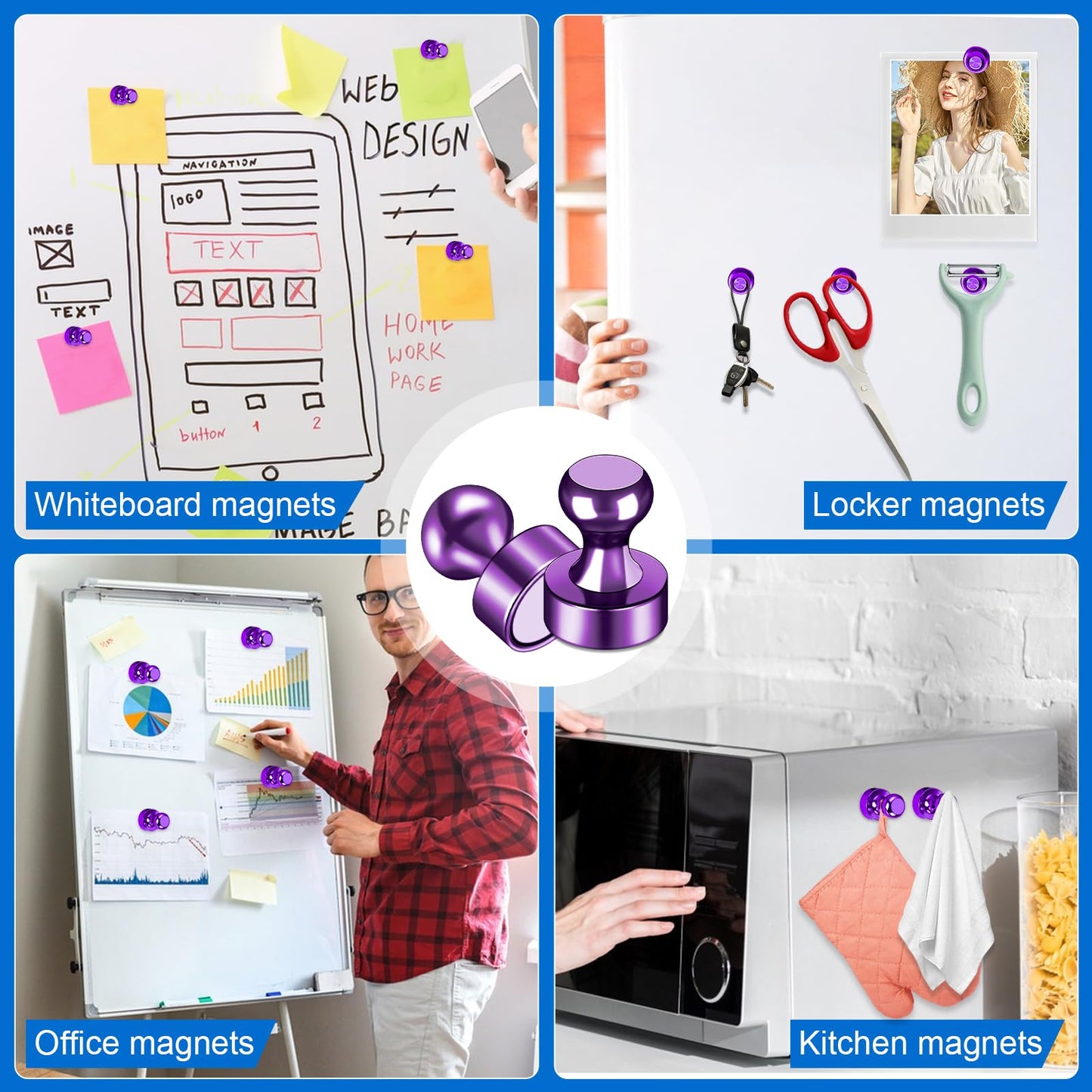 LOVIMAG Fridge Magnets 20Pcs Refrigerator Whiteboard Small Strong Magnet Classroom Kitchen Accessories Decorative Locker Set Decor Must Haves Office Calendar Refrigerador Magnetic Cute Crafts Purple