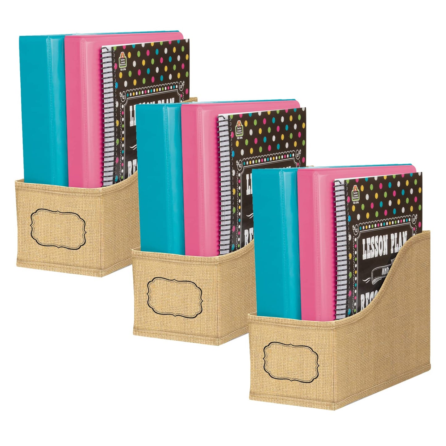 Teacher Created Resources Burlap Design Book Bin, Pack of 3