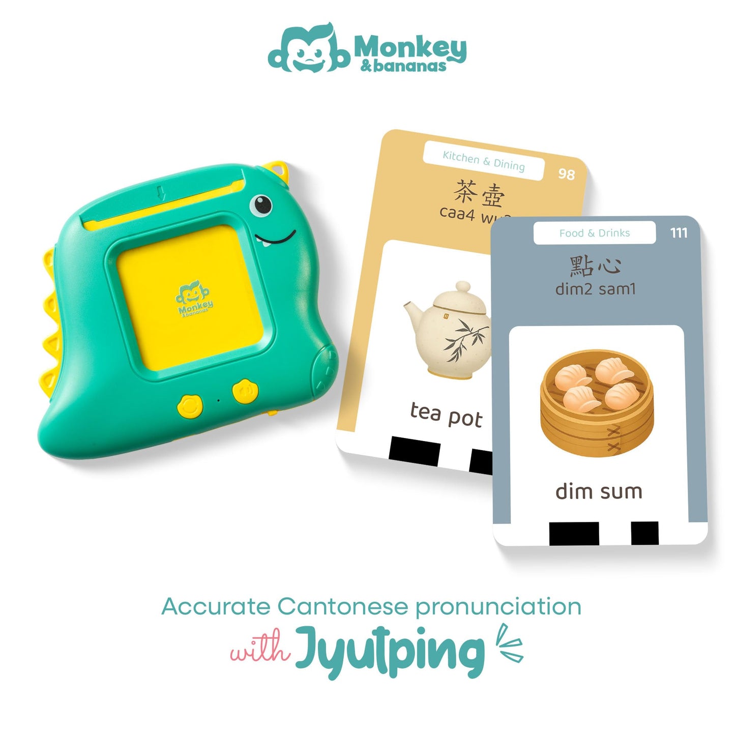 Monkey & Bananas | Cantonese–English Talking Flash Cards | Traditional Chinese & Jyutping | Bilingual Toy for Toddlers & Beginner Learners | 224 Words, 18 Themes | Screen-Free | Ages 2–6