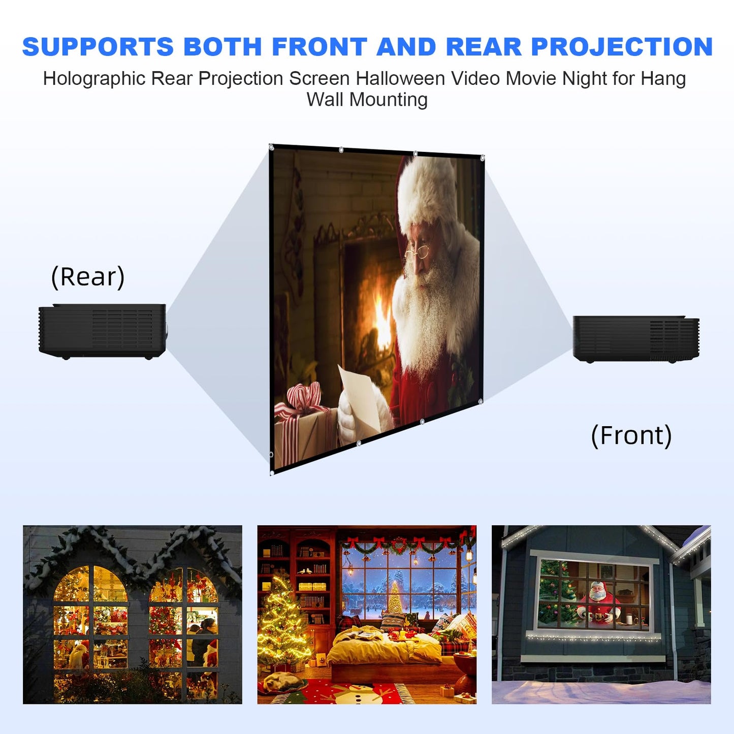 Projector Screen 120 inch，Portable Movie Projector Screen 16:9 HD Indoor Outdoor Double Sided Rear Projection Screen Video for Home, Party, Office, Classroom