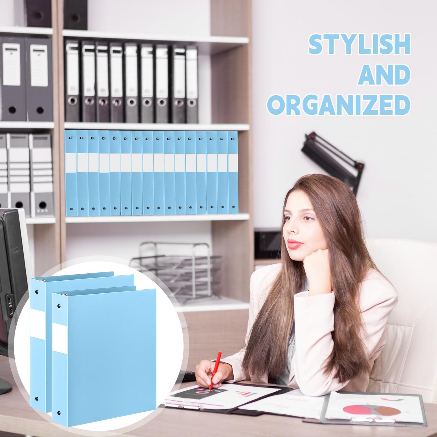 Henoyso 24 Pcs Light Blue 1.5" 3 Ring Plastic Binder Bulk, 1 1/2 Inch Soft Flexible Binders Round Rings, Fits Letter Size 8.5'' x 11'' Paper, Holds 350 Sheets, for School Office (1.5 Inch)