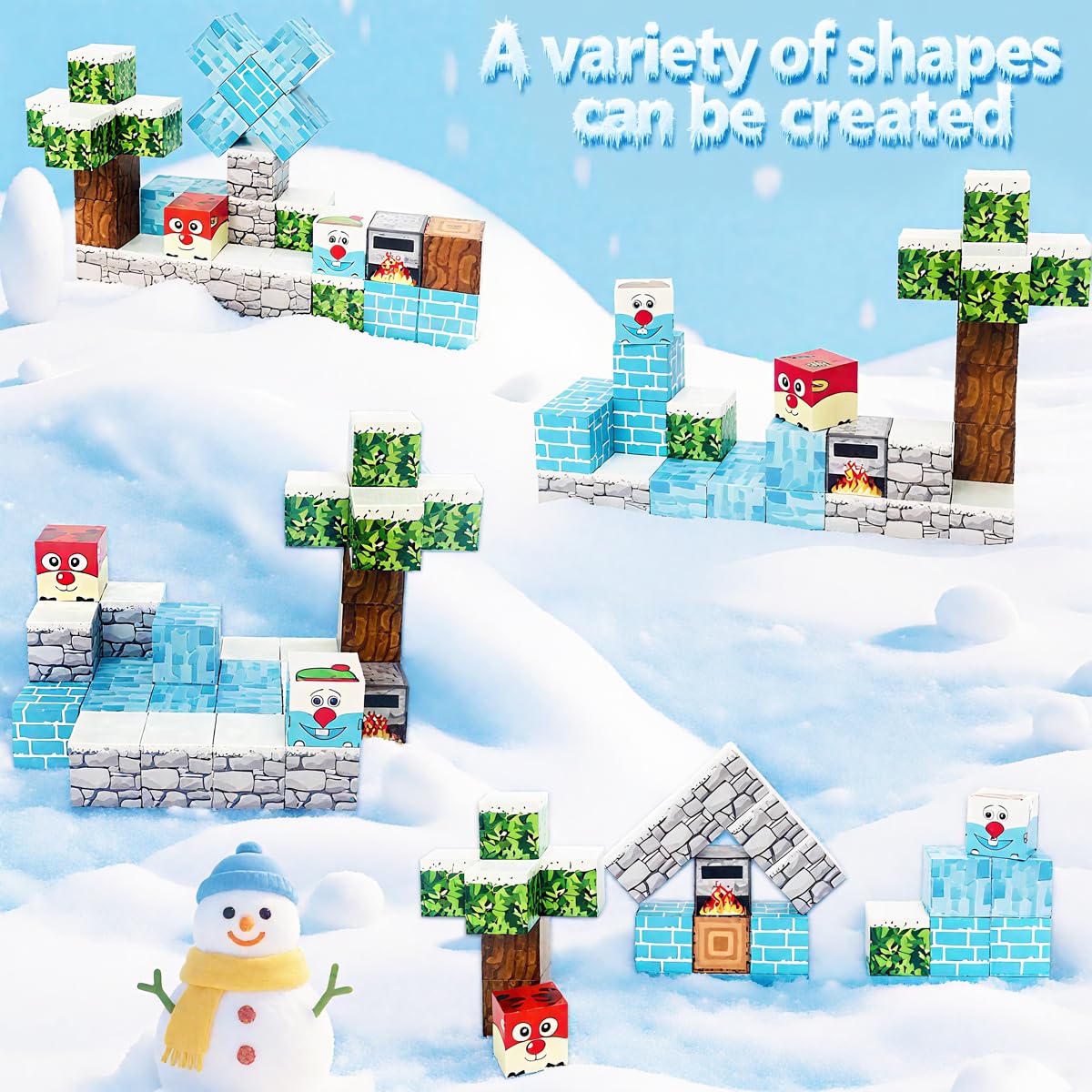 uMadeUs Magnetic Blocks Building Set - Puzzle Cubes as STEM Toys for Kids - Toddlers Sensory Construction Tiles - Ages 3+ Creative Educational Games for Boys and Girls - Frozen 2-100pc Block