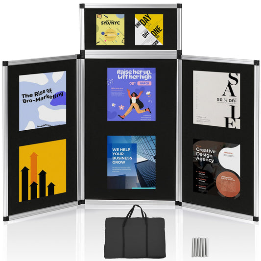 LITTLE TREE 3+1 Panel Trade Show Presentation Board, 70.8" x 35.4" Portable Panel Display, Folding 3 Panel Exhibition Boards Double Sided Tabletop Display Black Hook & Loop-Receptive Fabric with Bag