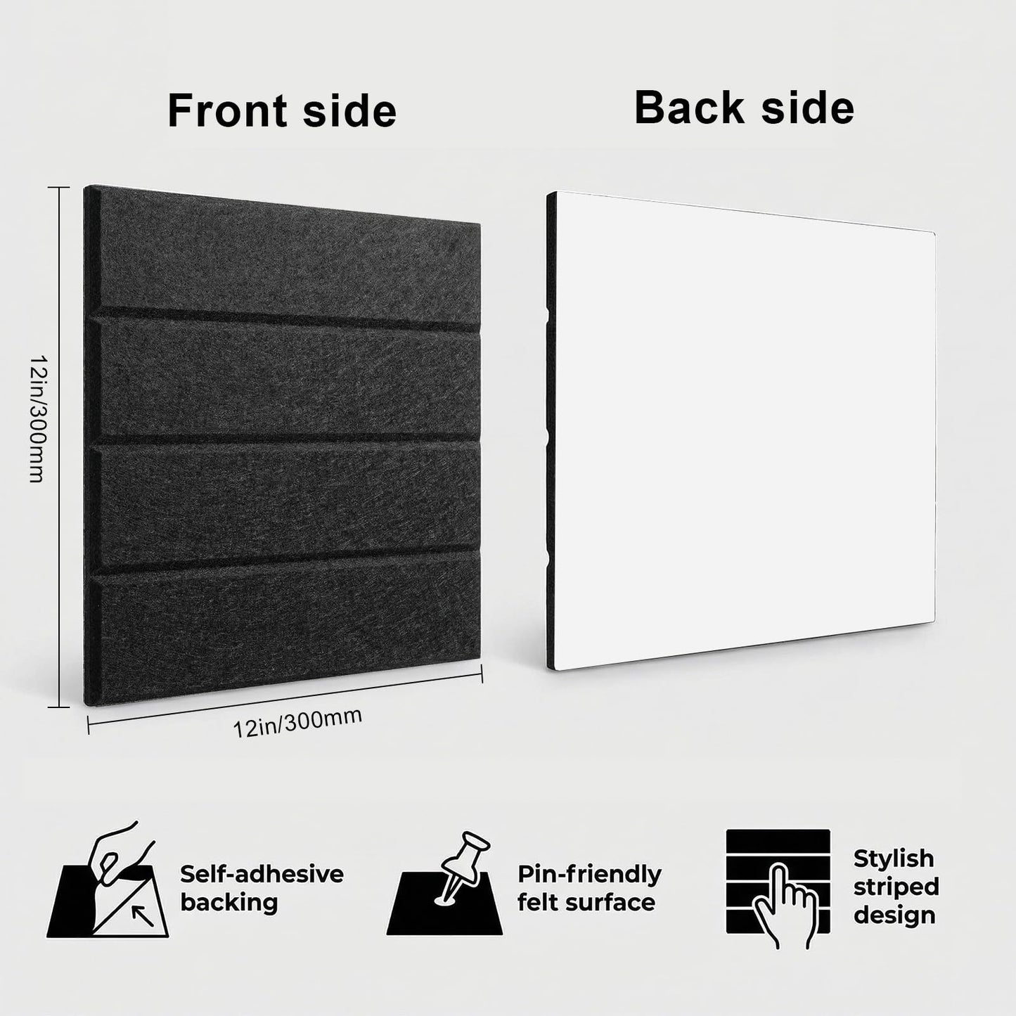 Acrridi Large Felt Bulletin Board with Self-Adhesive, 48" x 36", Black, Cork Board Alternative, 12 Pack with 36 Pushpins for Wall Home Office Decor