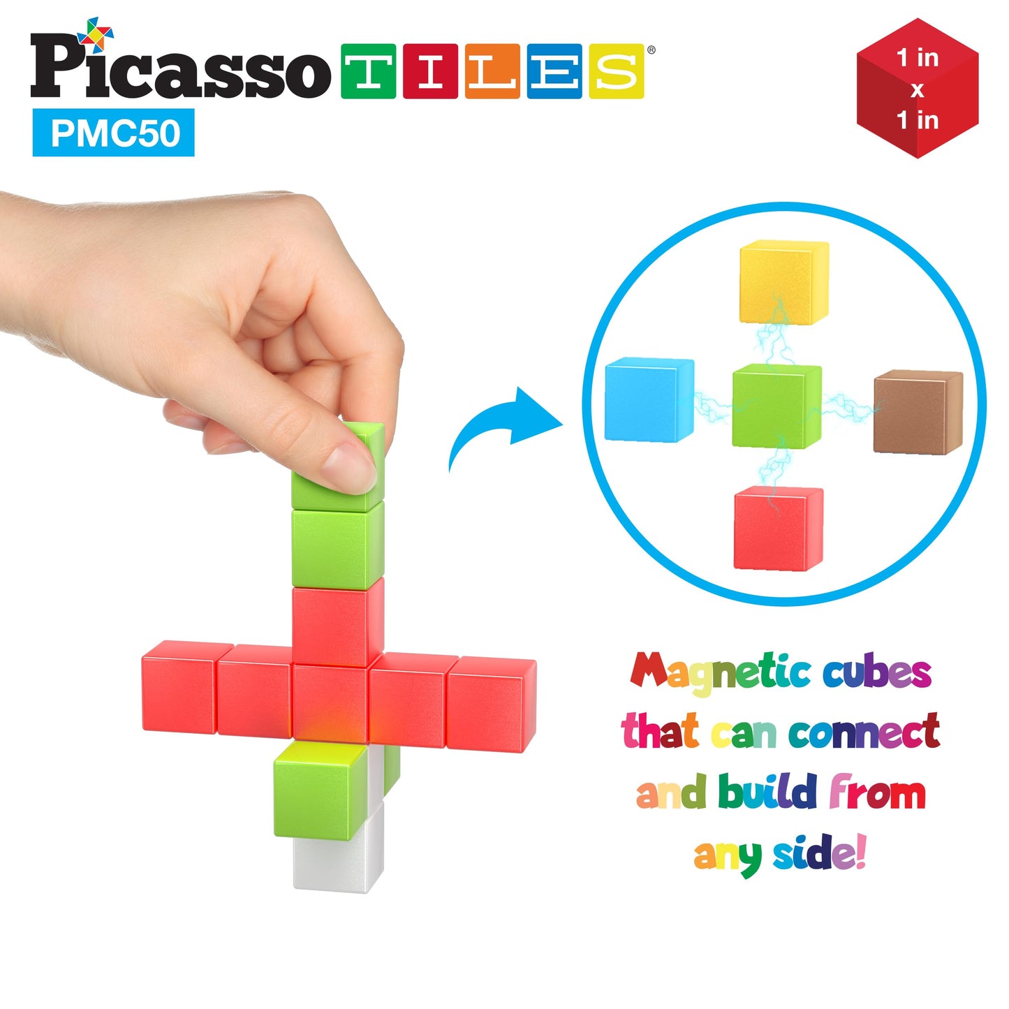 PicassoTiles Kids Pixel 1” Magnetic Puzzle Cube Mix & Match with Free Ideabook Sensory Toys STEAM Learning Building Block Magnets Construction Toy Set Stacking Magnet Creative Kit