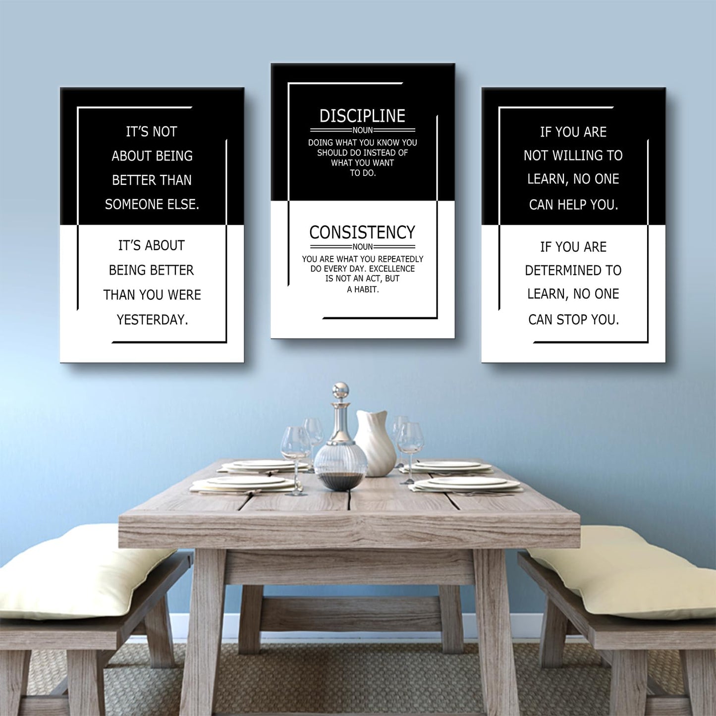 YSPCSUN Inspirational Office Decor for Men 3 Panel Framed Wall Art Success Mindset Quote Painting Large Modern Typography Canvas Pictures for Study Room Gym 48x24 Inch