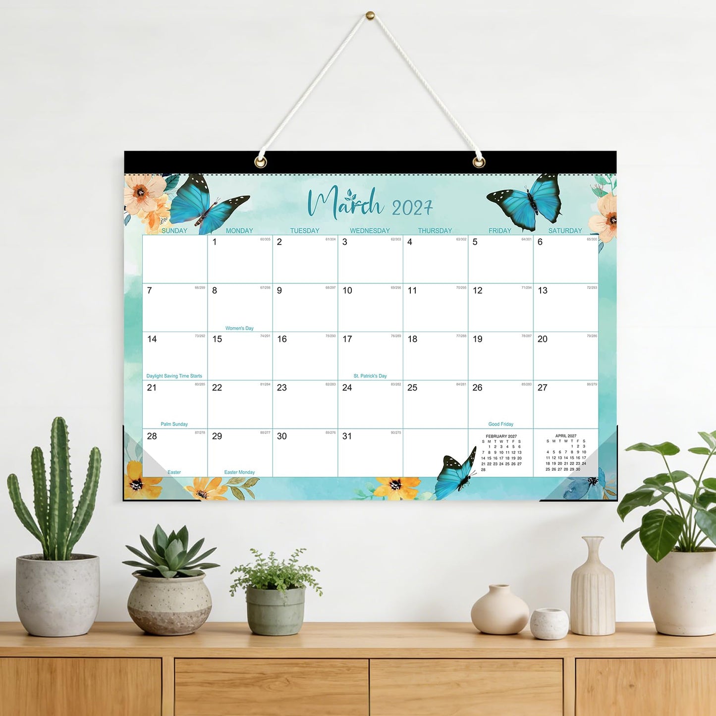 ZTX Desk Calendar 2026-2027,18 Month Academic Desk Calendars,17"x12" Jul.2026-Dec.2027 Calendar with Clear Plastic Cover for Teacher School Year Home Butterfly